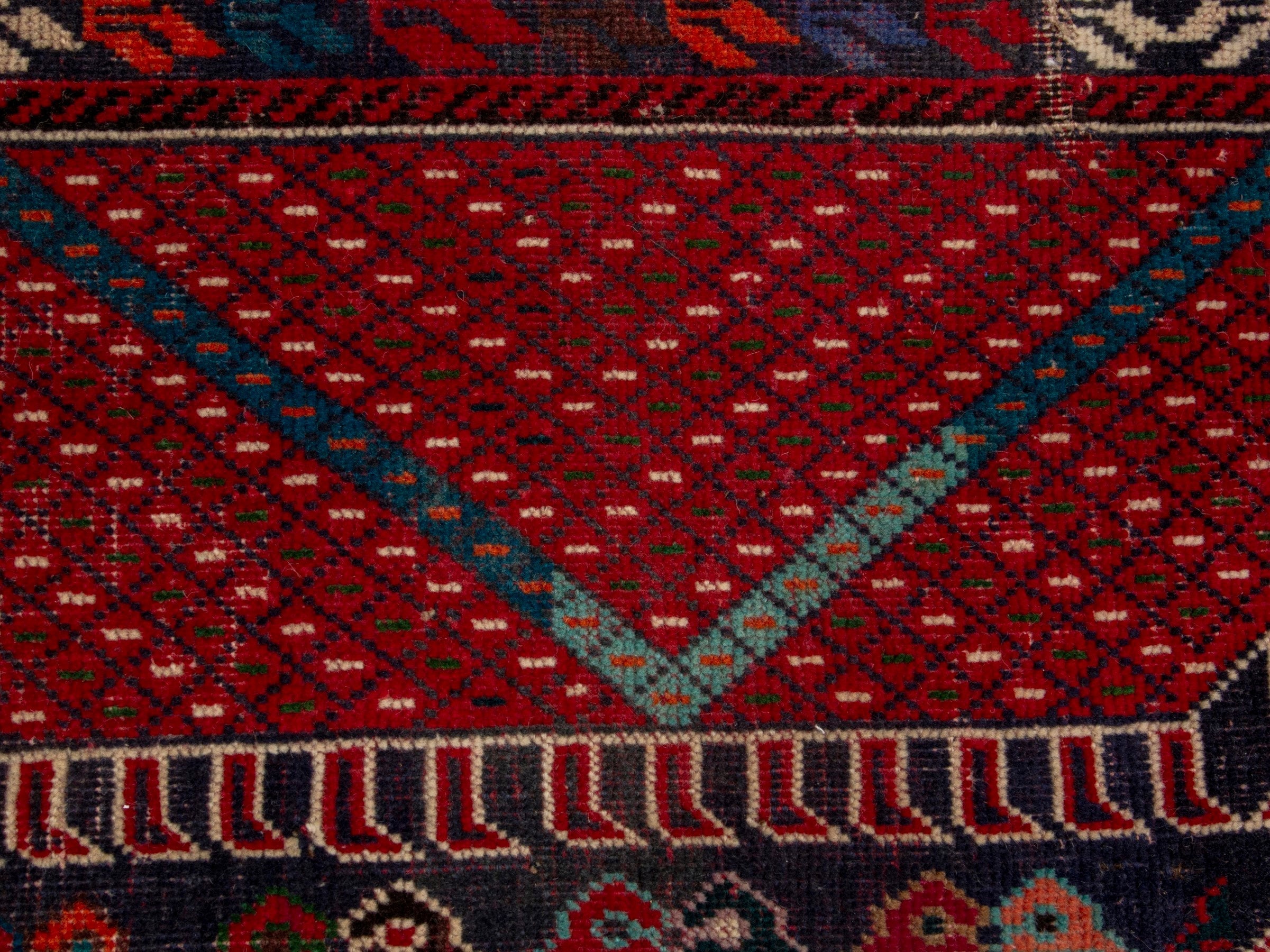 Persian Shiraz area rug in deep indigo and deep red, view 14 of 19