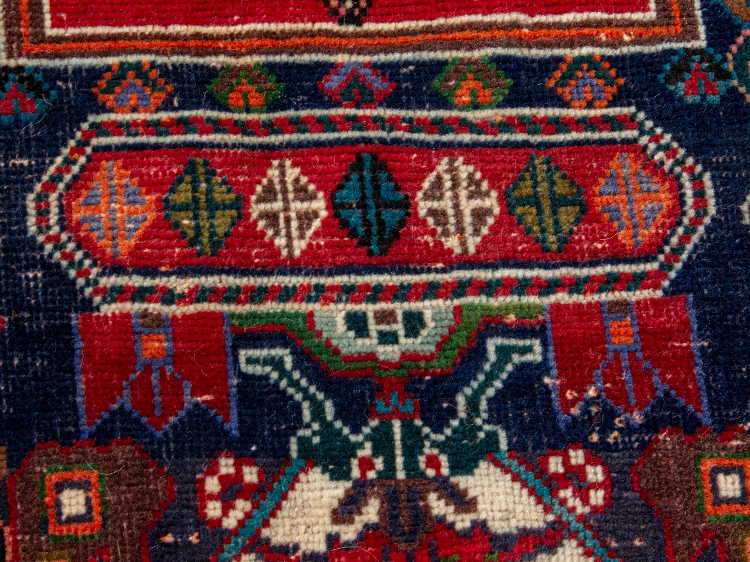 Persian Shiraz area rug in deep indigo and deep red, view 15 of 19