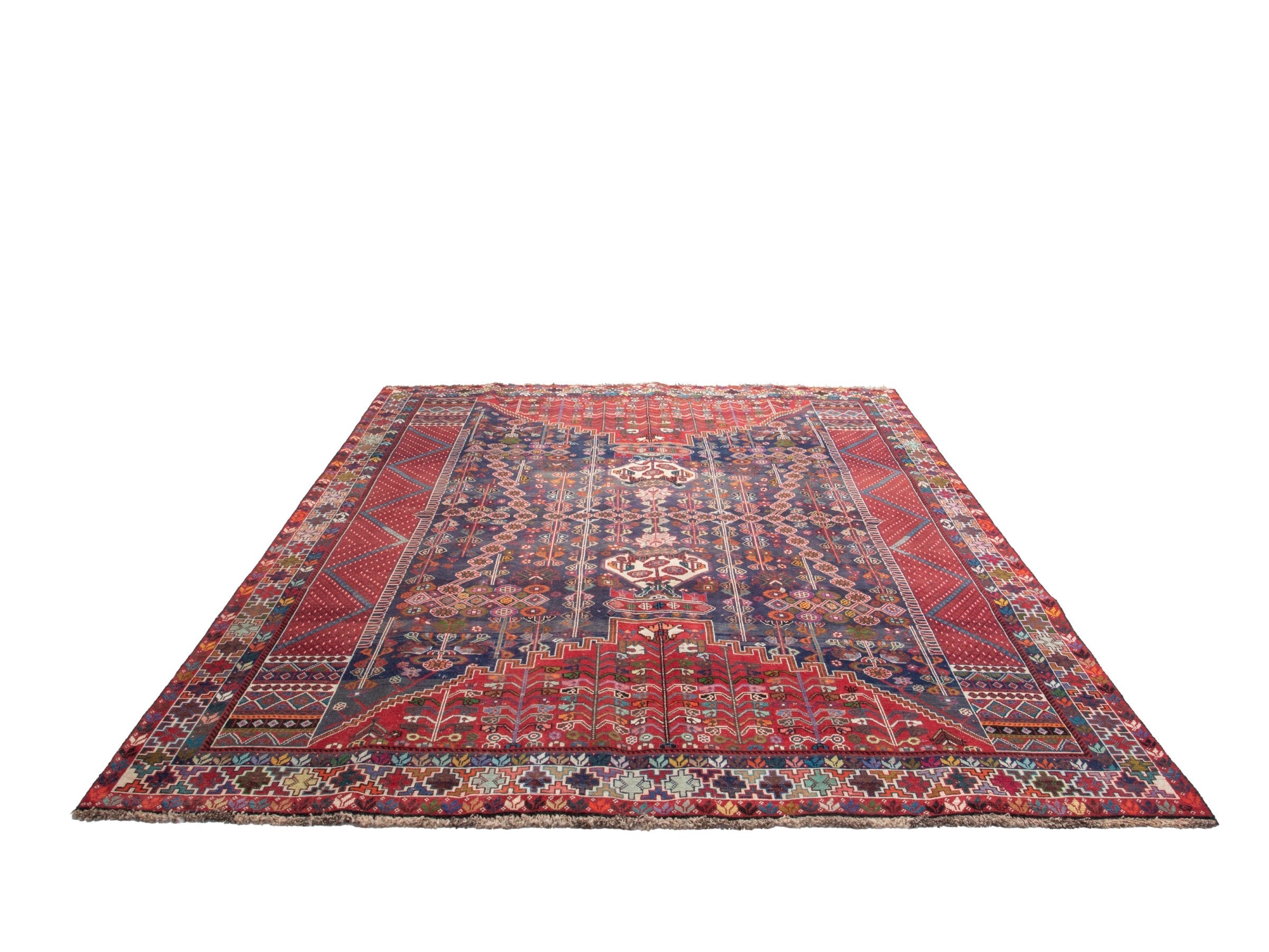Persian Shiraz area rug in deep indigo and deep red, view 2 of 19