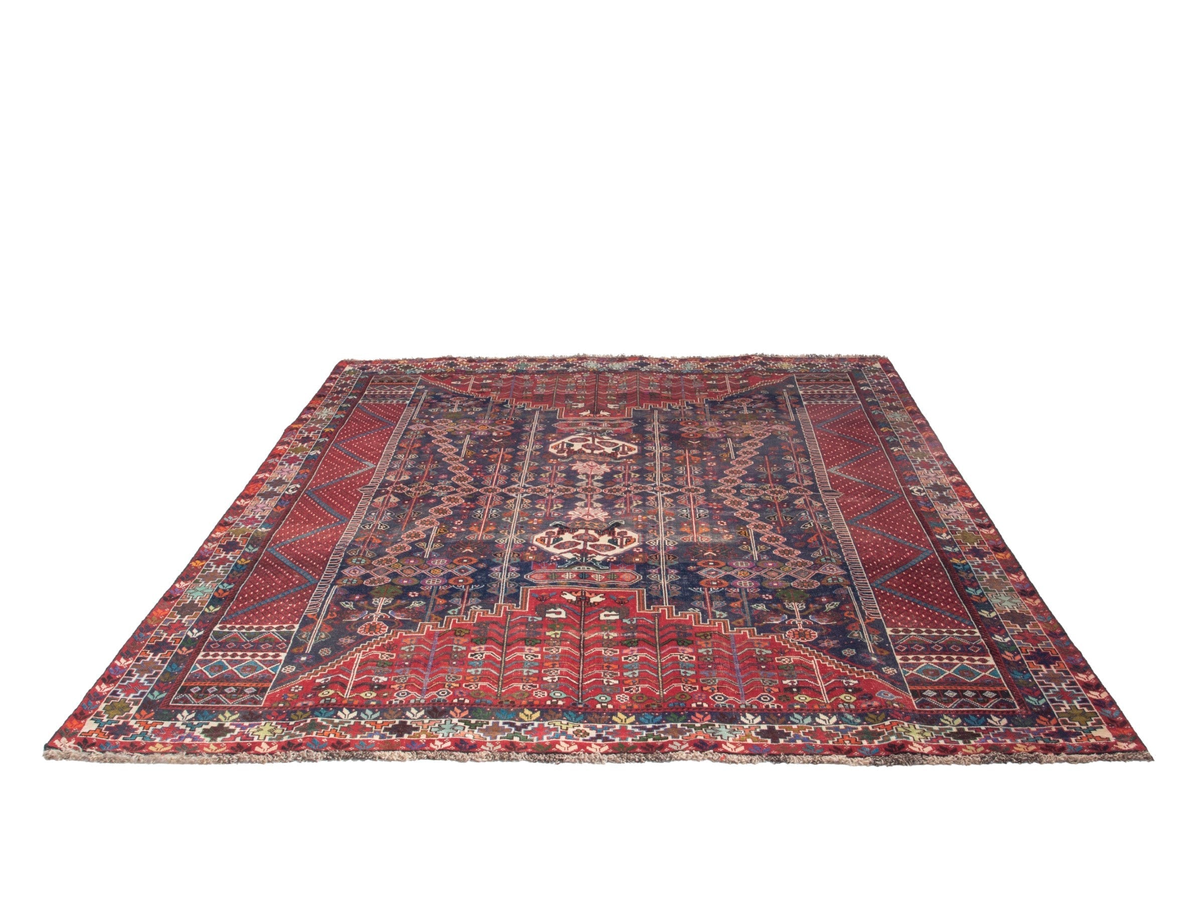 Persian Shiraz area rug in deep indigo and deep red, view 3 of 19