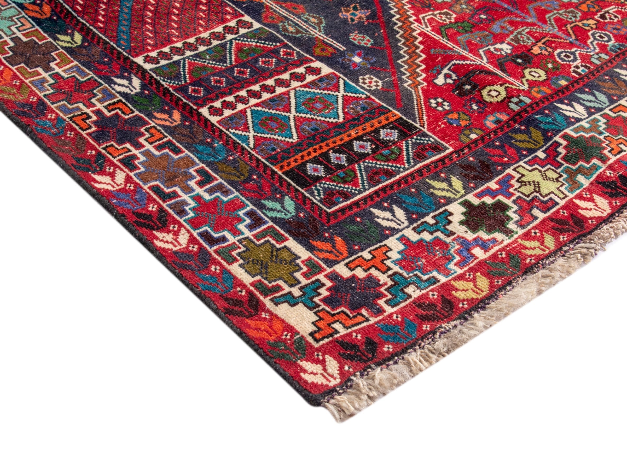 Persian Shiraz area rug in deep indigo and deep red, view 5 of 19