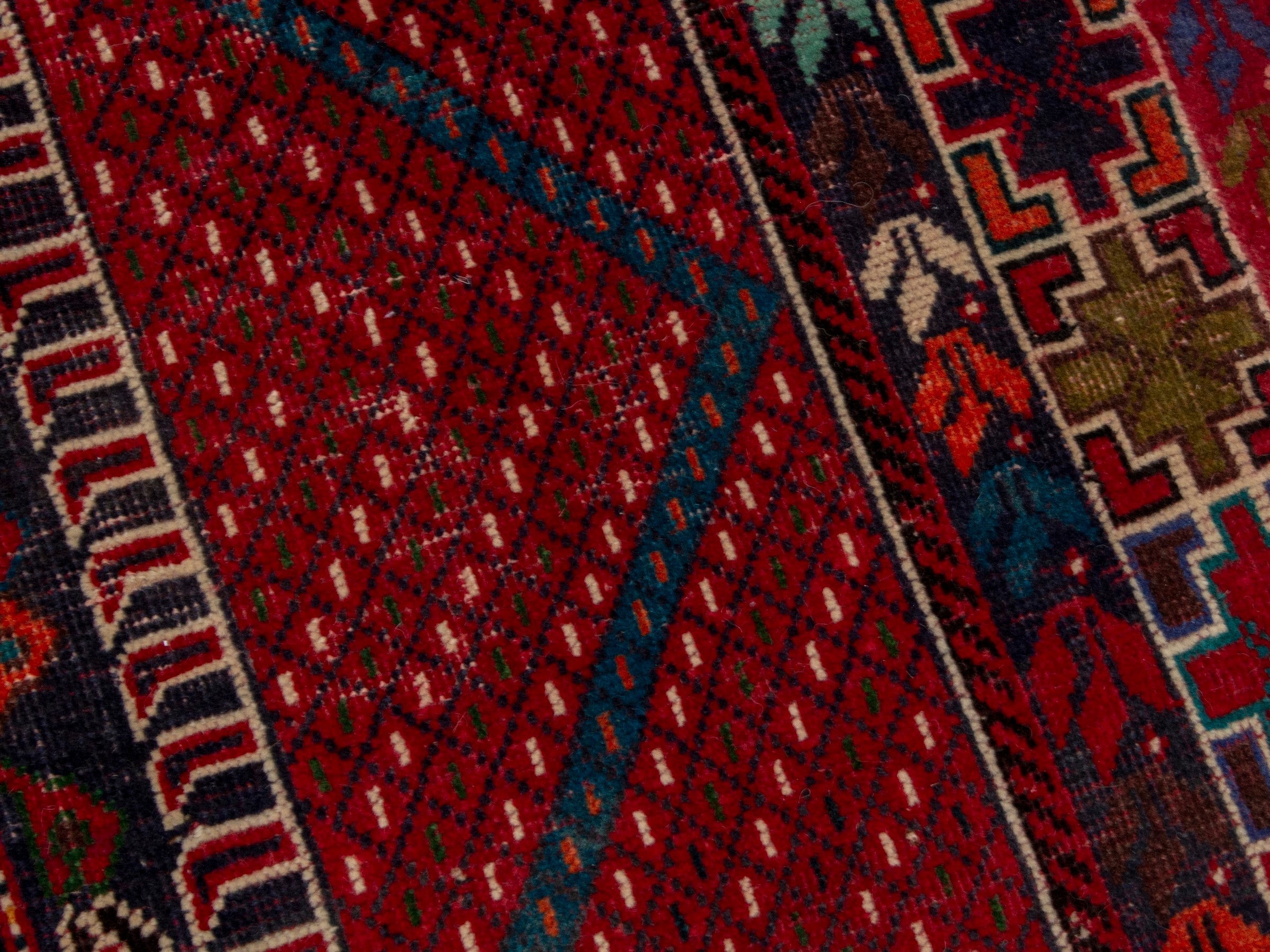 Persian Shiraz area rug in deep indigo and deep red, view 9 of 19