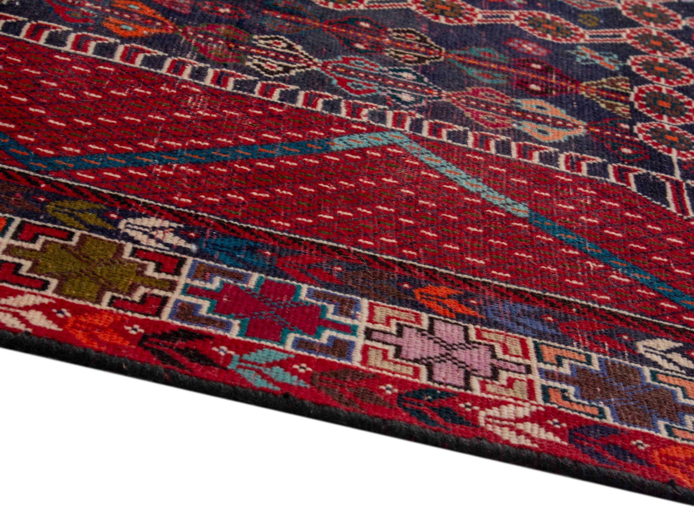 Persian Shiraz area rug in deep indigo and deep red, view 6 of 19