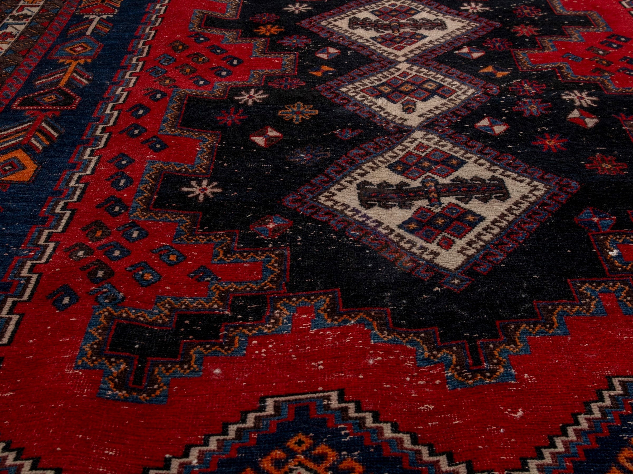 Persian Sirjan area rug in deep red and navy, view 8 of 22