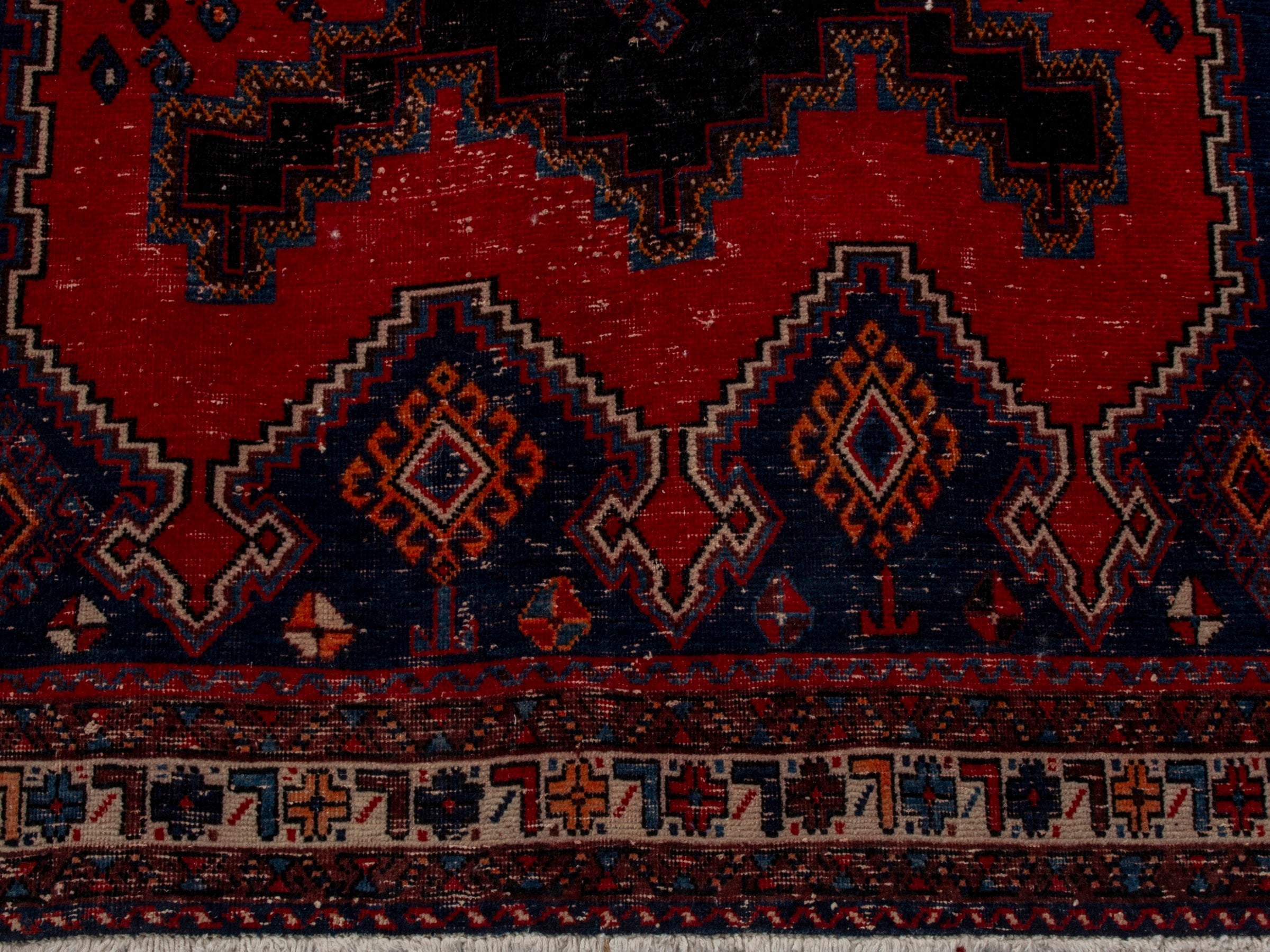 Persian Sirjan area rug in deep red and navy, view 11 of 22