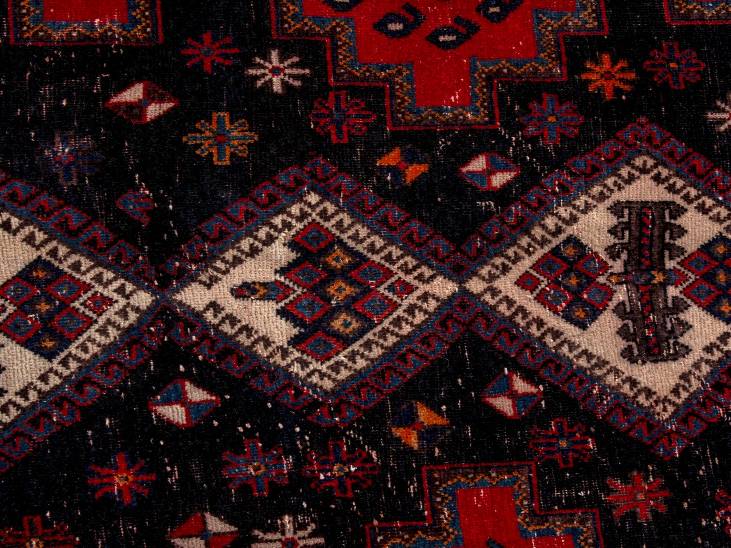 Persian Sirjan area rug in deep red and navy, view 12 of 22