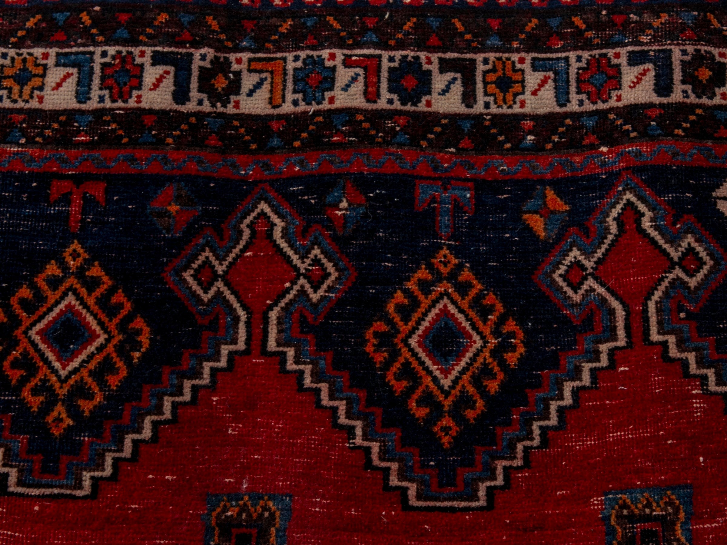 Persian Sirjan area rug in deep red and navy, view 14 of 22