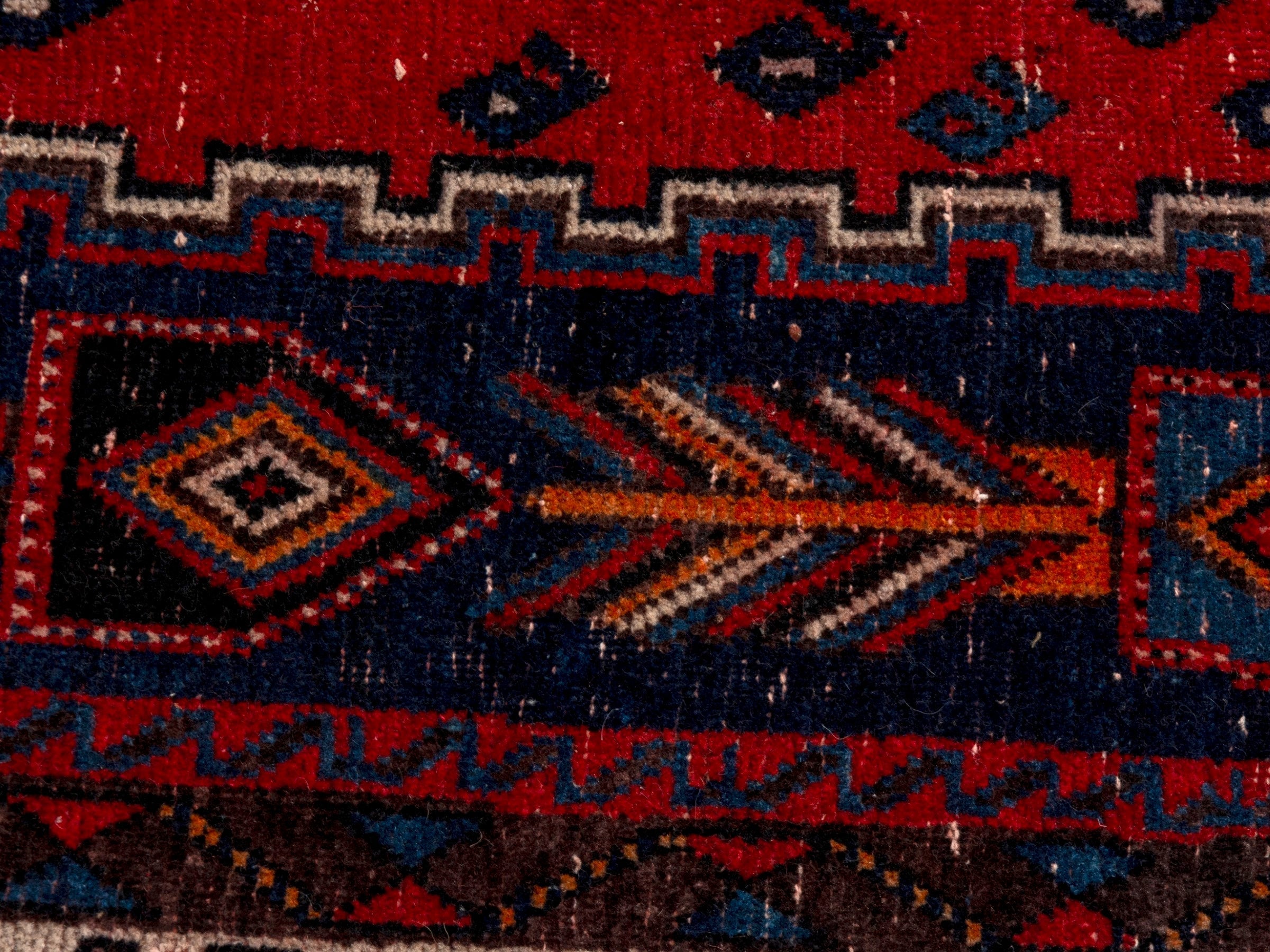 Persian Sirjan area rug in deep red and navy, view 17 of 22