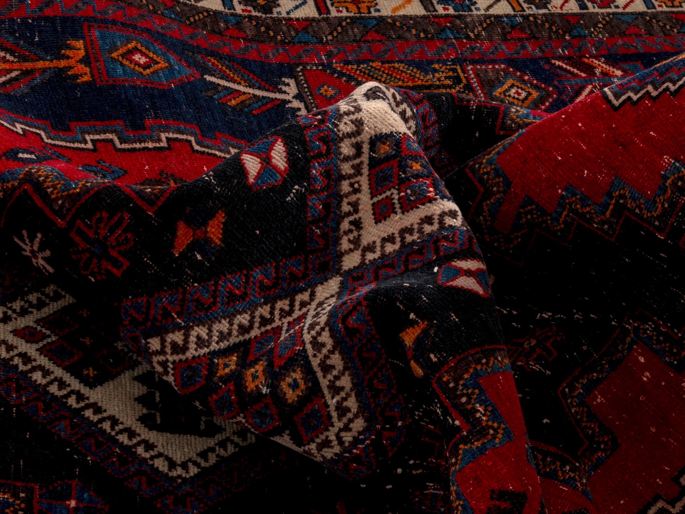 Persian Sirjan area rug in deep red and navy, view 18 of 22