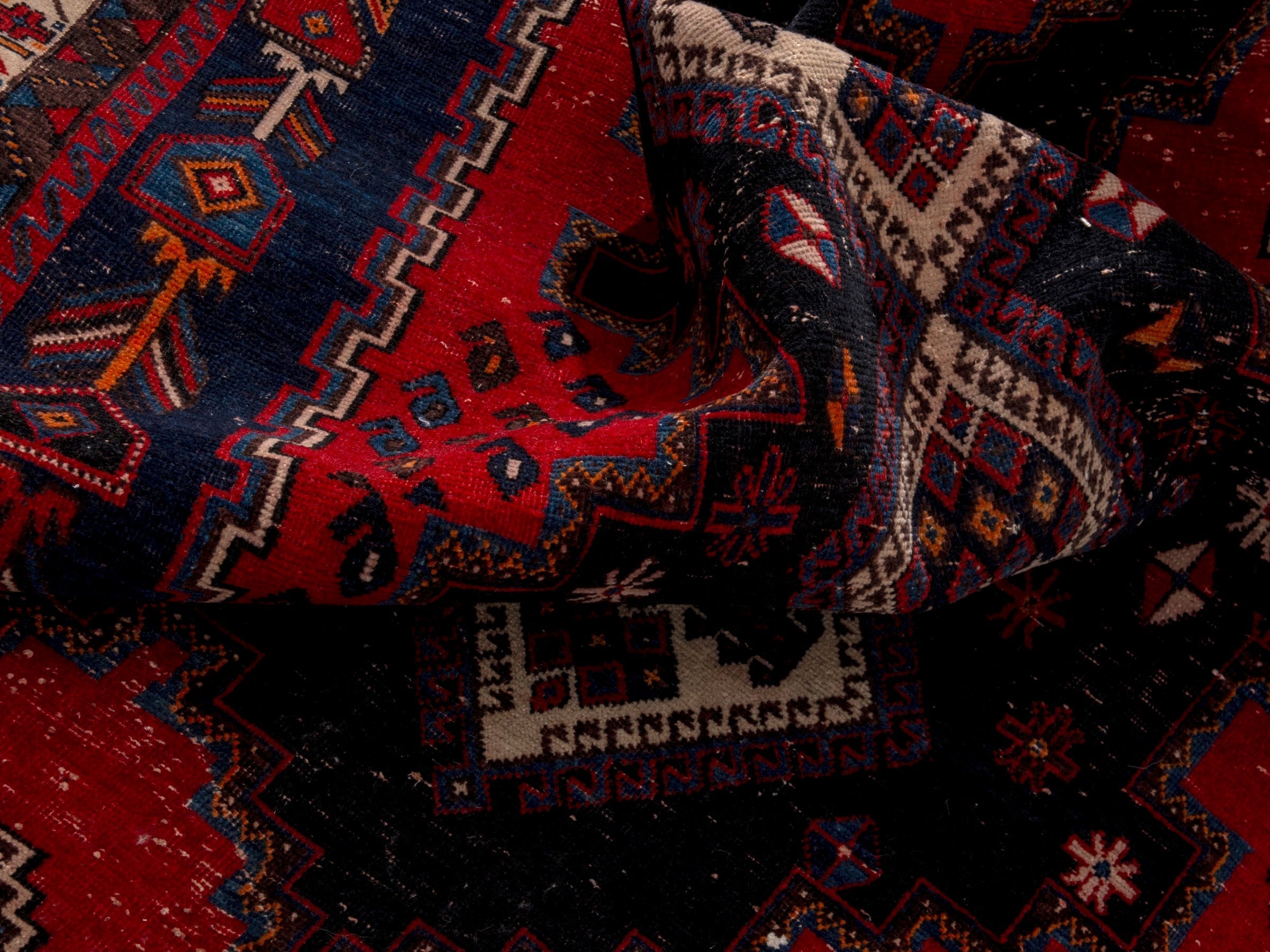 Persian Sirjan area rug in deep red and navy, view 19 of 22