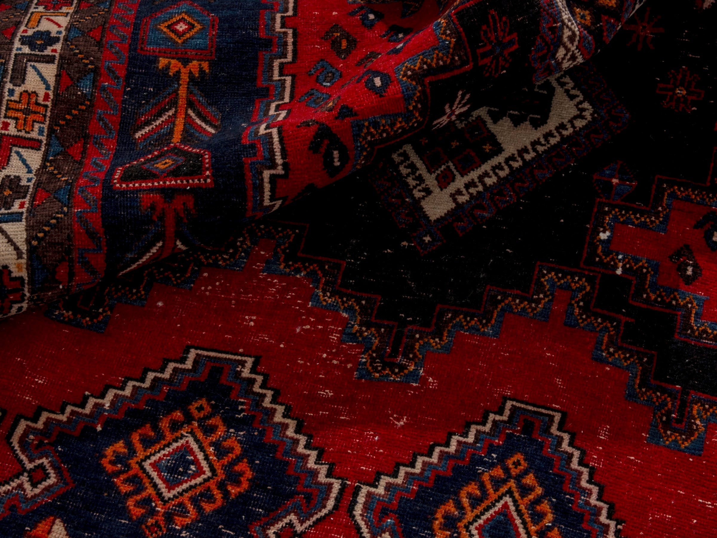 Persian Sirjan area rug in deep red and navy, view 20 of 22