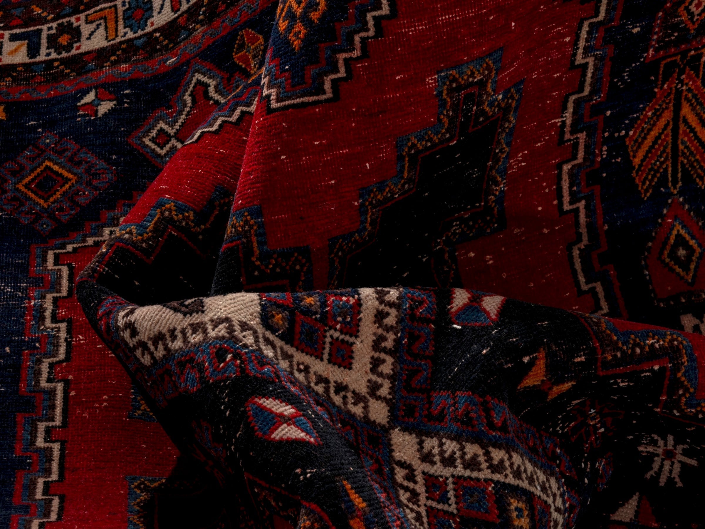 Persian Sirjan area rug in deep red and navy, view 21 of 22