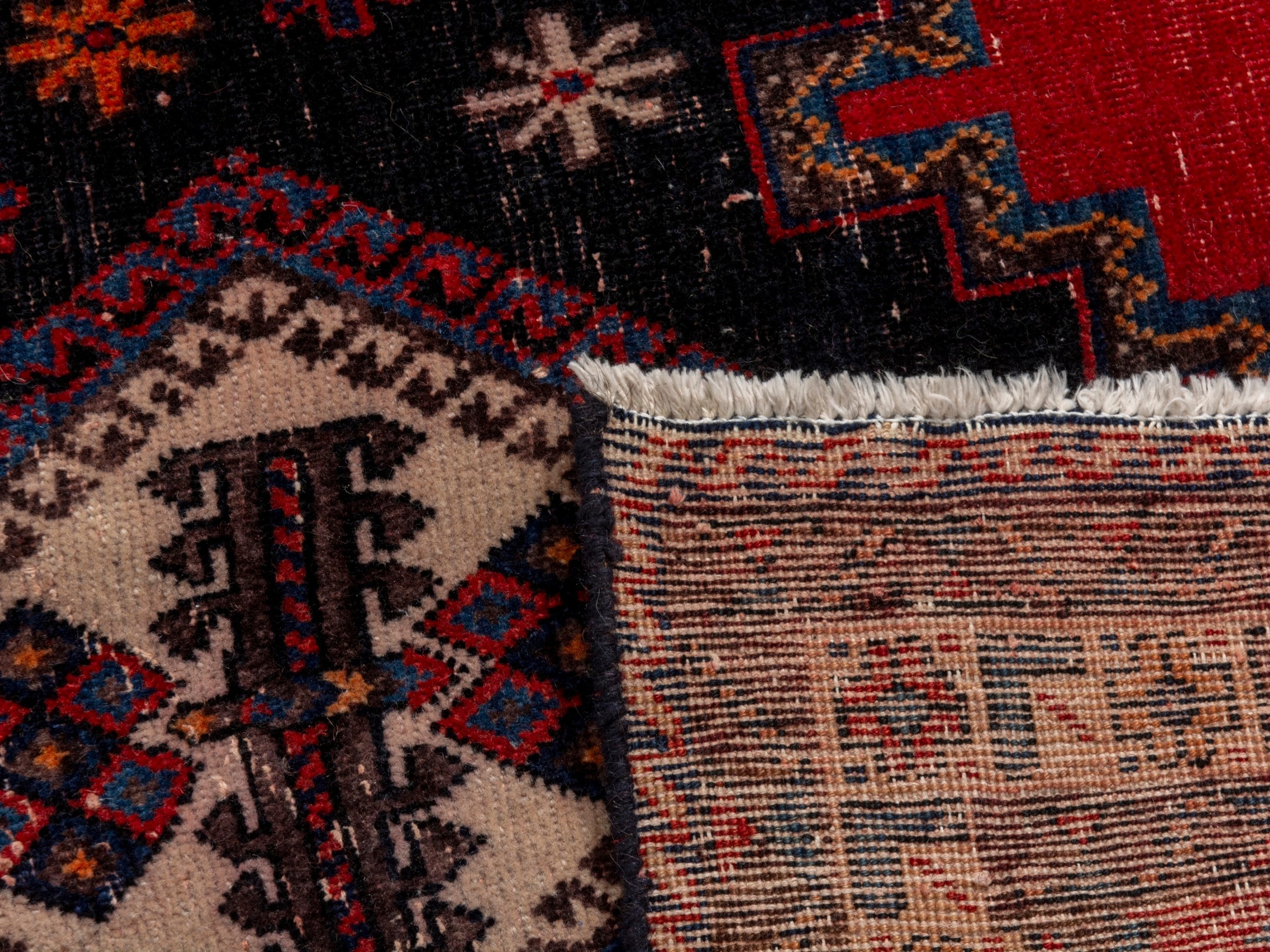 Persian Sirjan area rug in deep red and navy, view 22 of 22
