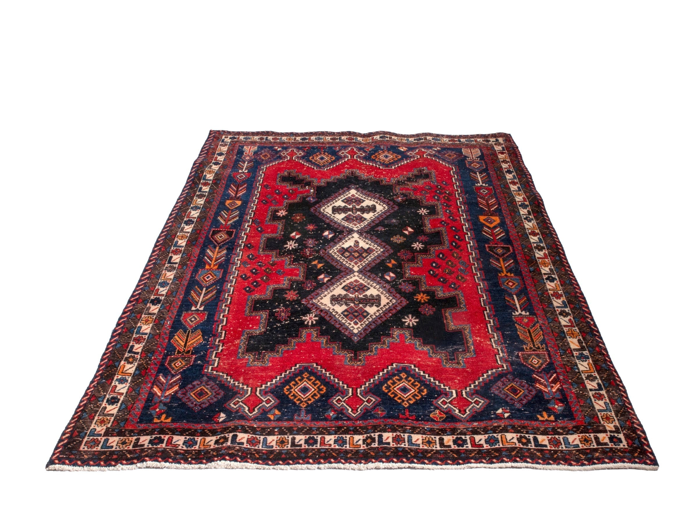 Persian Sirjan area rug in deep red and navy, view 2 of 22