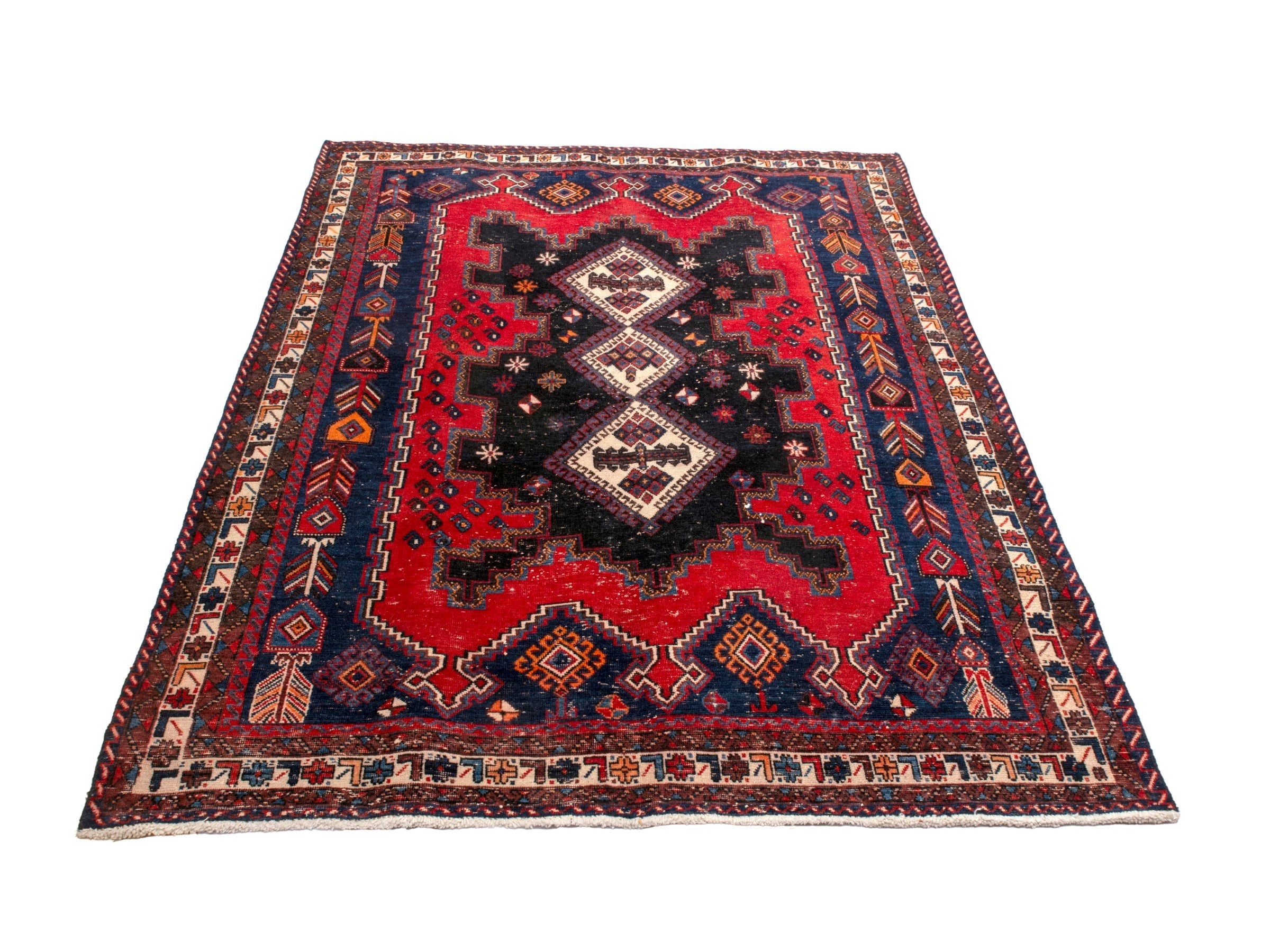 Persian Sirjan area rug in deep red and navy, view 3 of 22