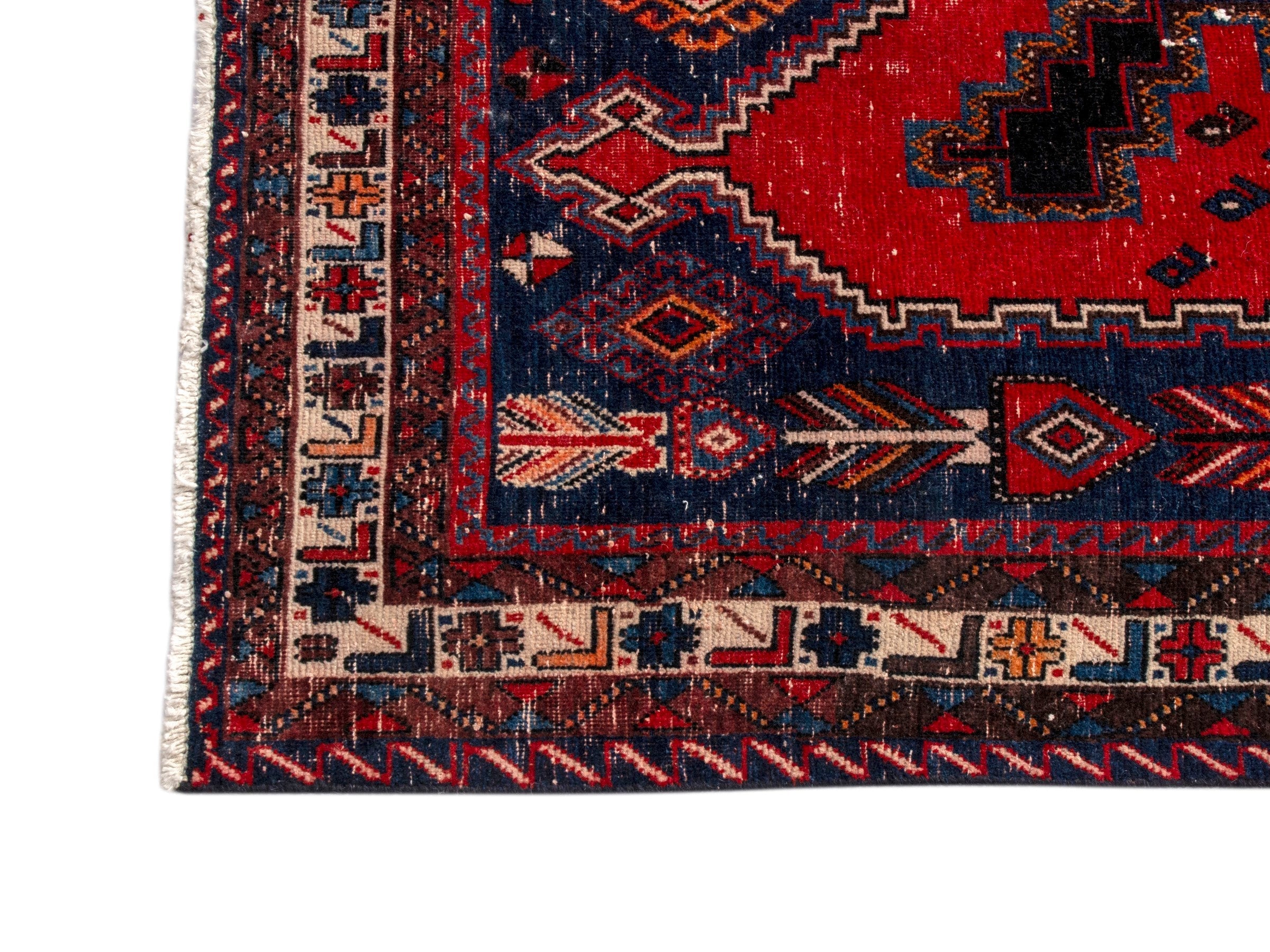 Persian Sirjan area rug in deep red and navy, view 10 of 22