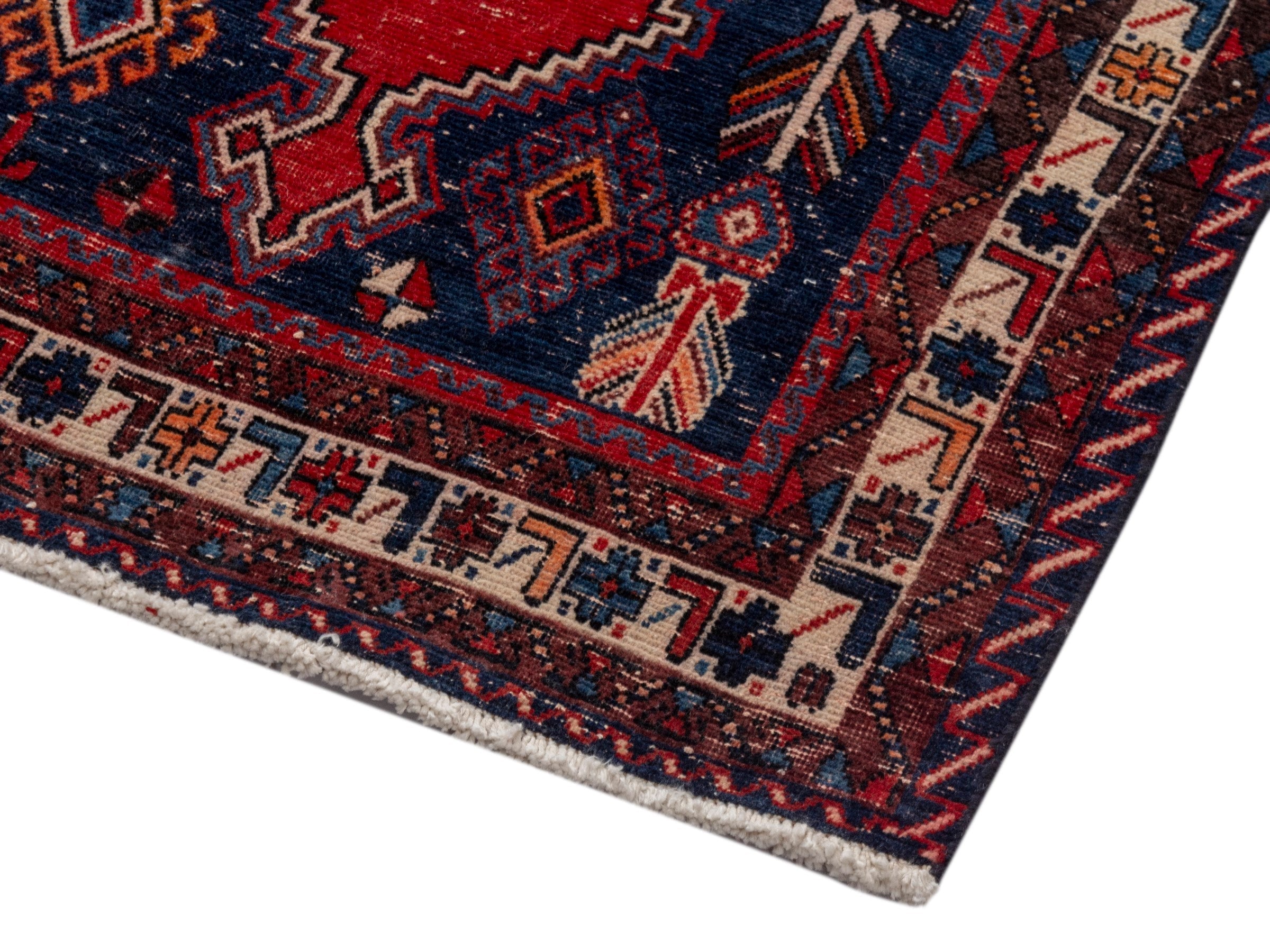 Persian Sirjan area rug in deep red and navy, view 5 of 22