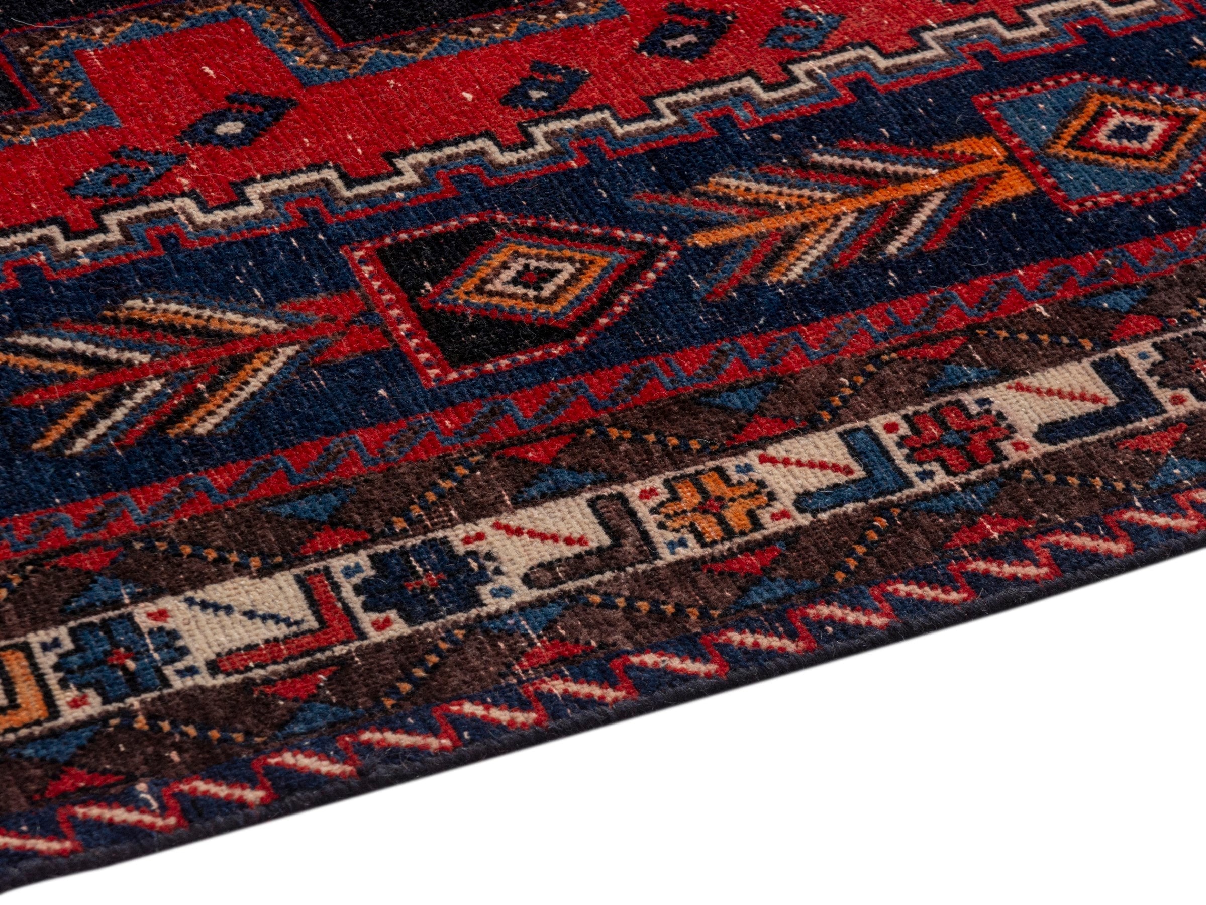 Persian Sirjan area rug in deep red and navy, view 6 of 22
