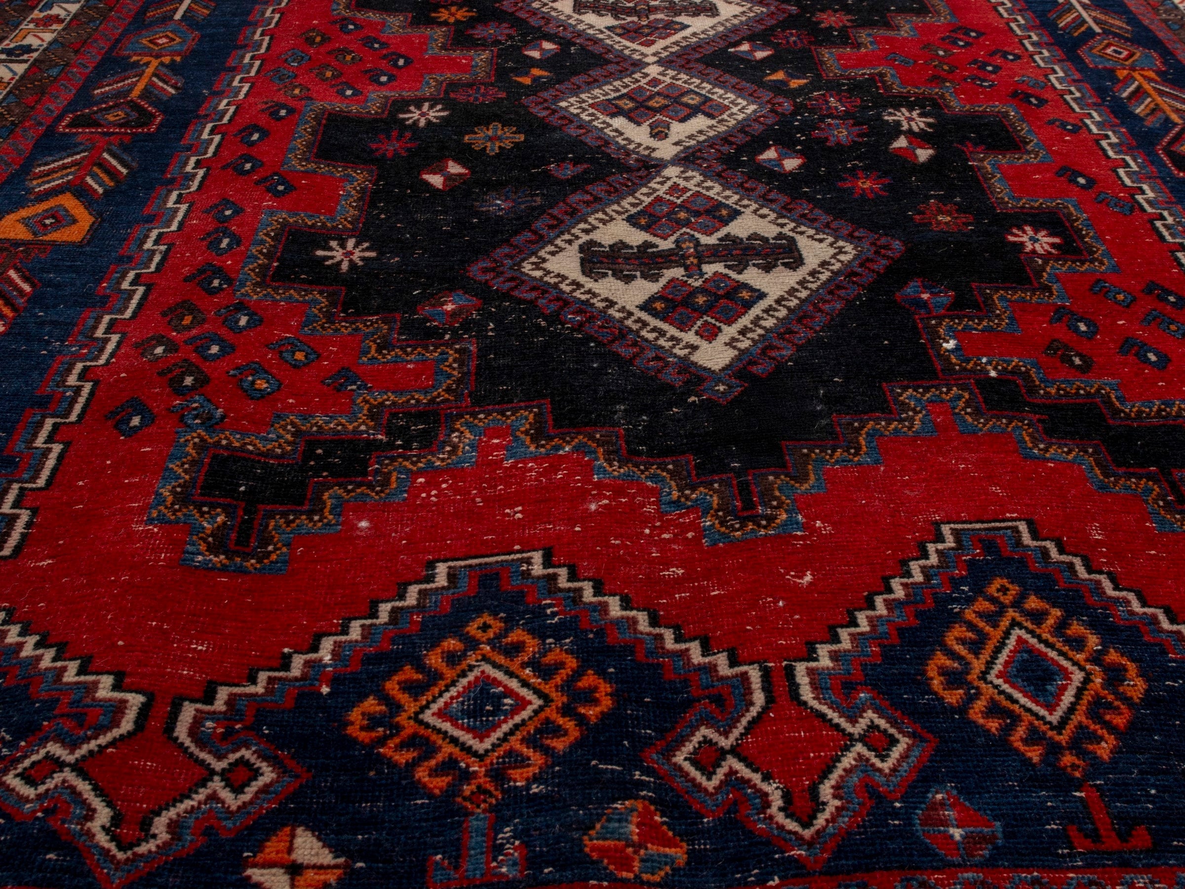 Persian Sirjan area rug in deep red and navy, view 7 of 22