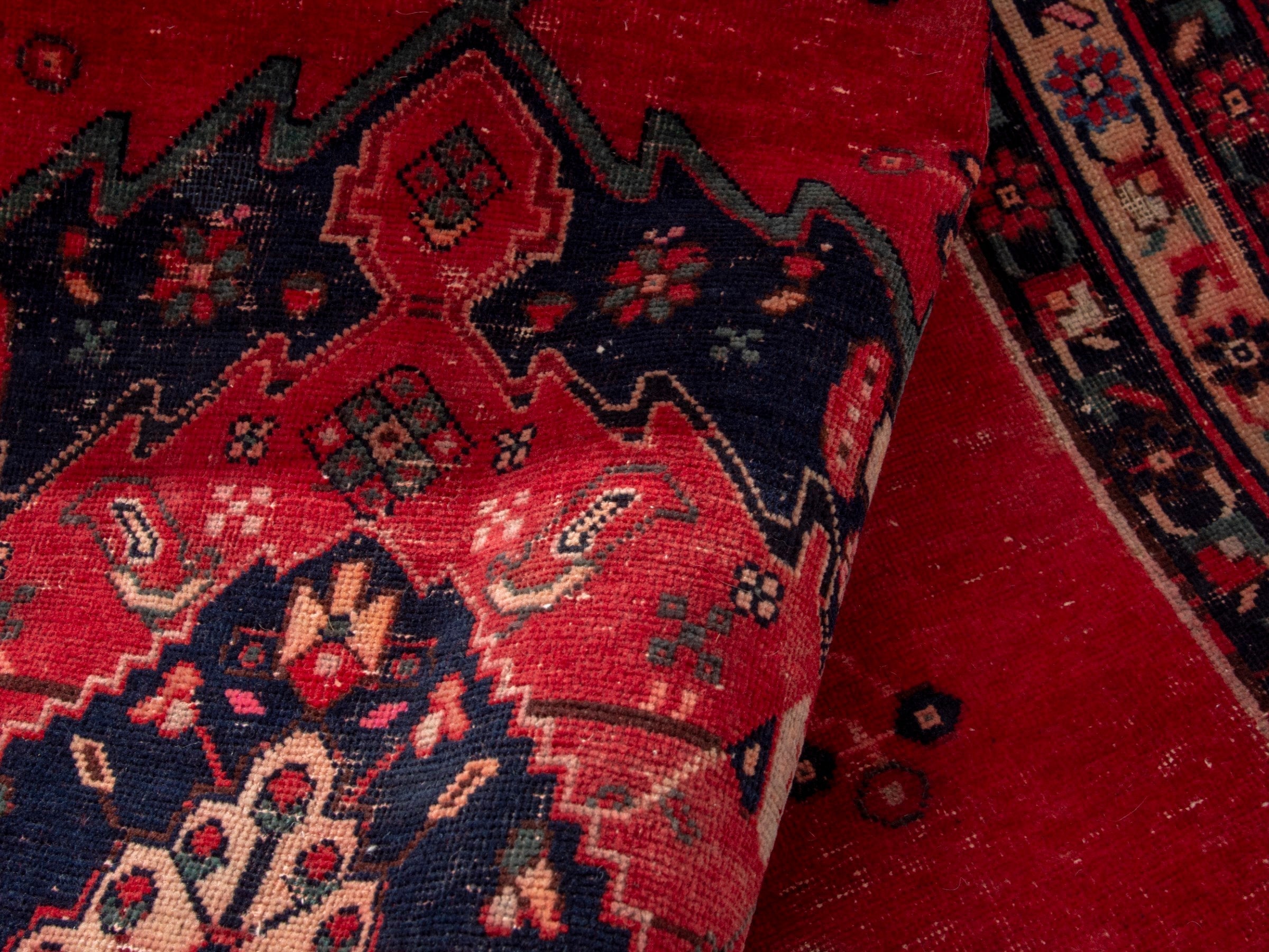 Persian Sirjan area rug in deep red and burgundy, view 16 of 18