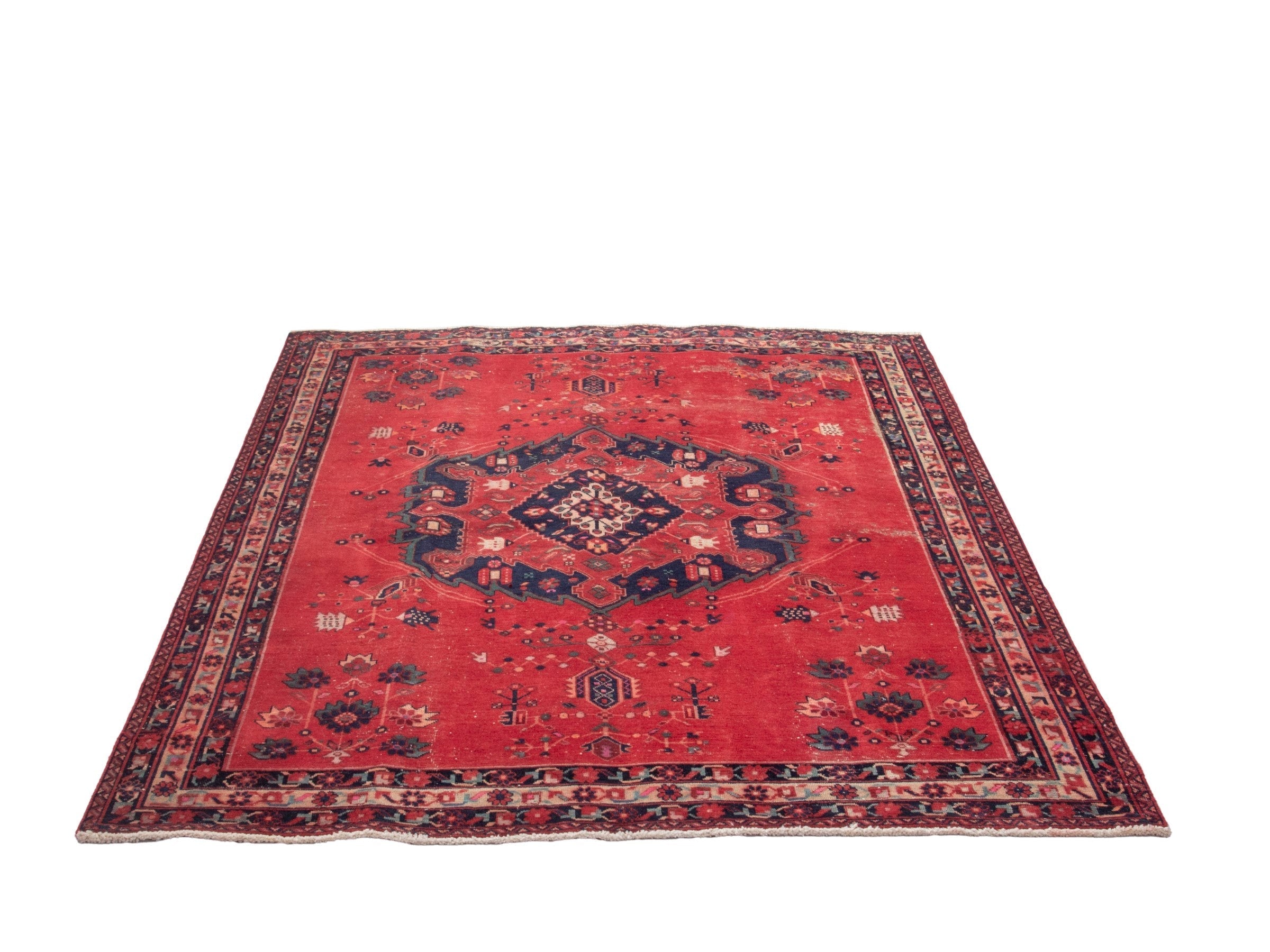 Persian Sirjan area rug in deep red and burgundy, view 2 of 18