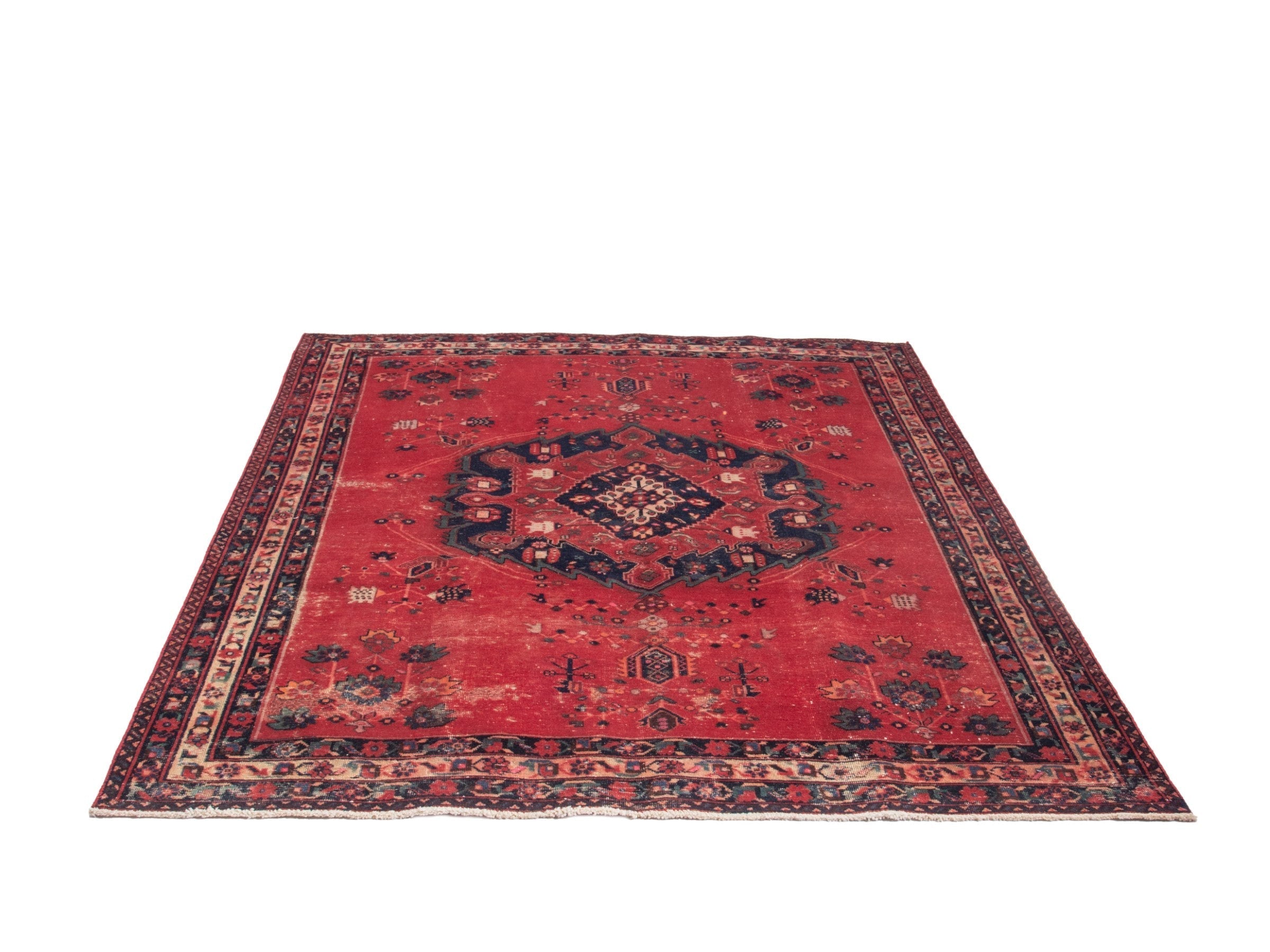 Persian Sirjan area rug in deep red and burgundy, view 3 of 18