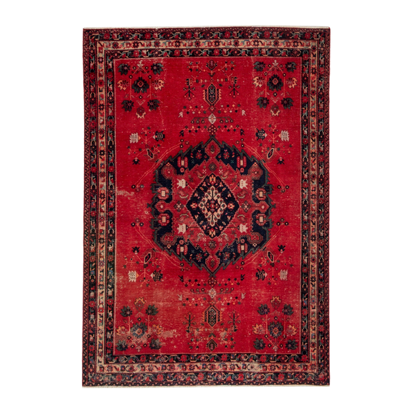 Persian Sirjan area rug in deep red and burgundy, 4'11" x 7'1"