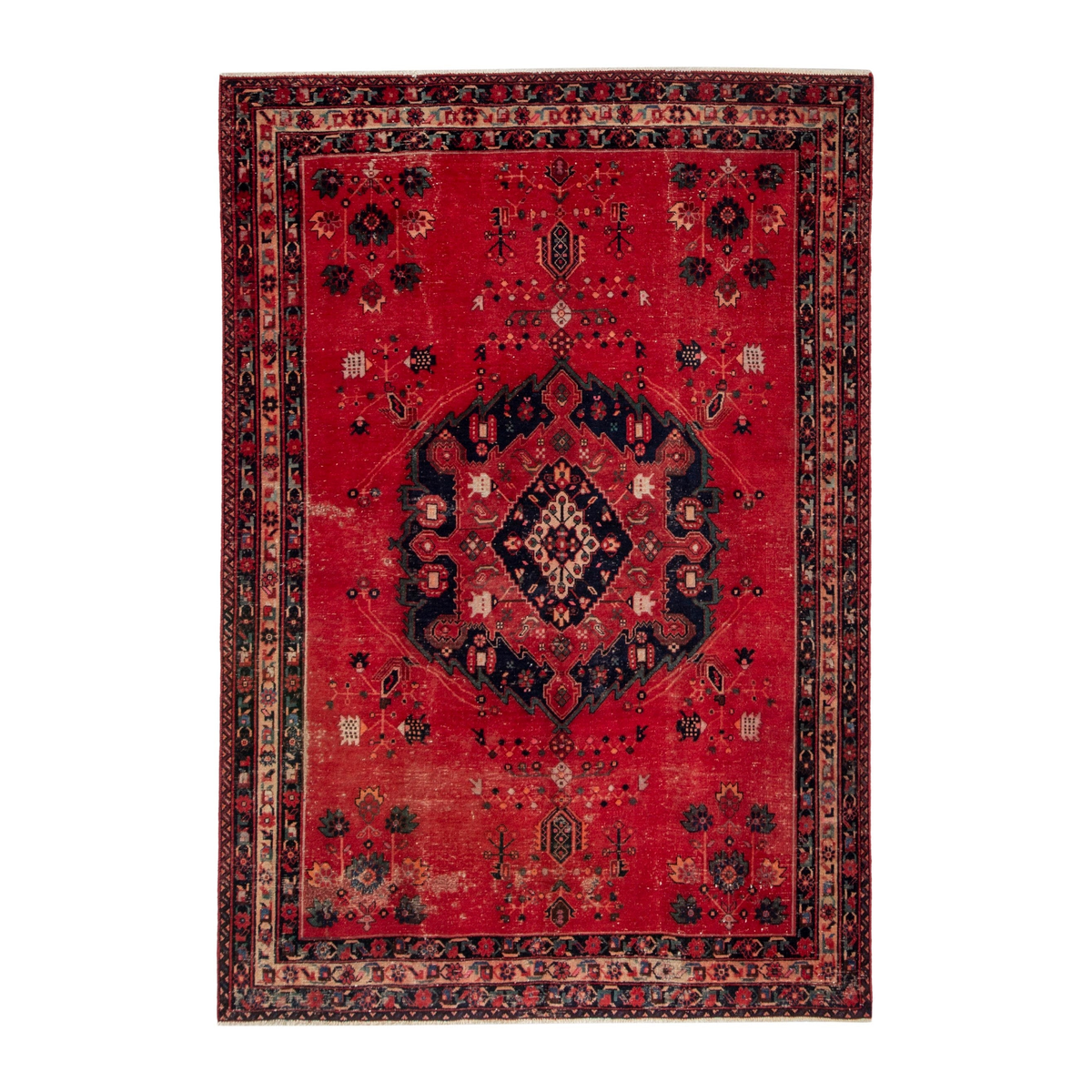 Persian Sirjan area rug in deep red and burgundy, 4'11" x 7'1"