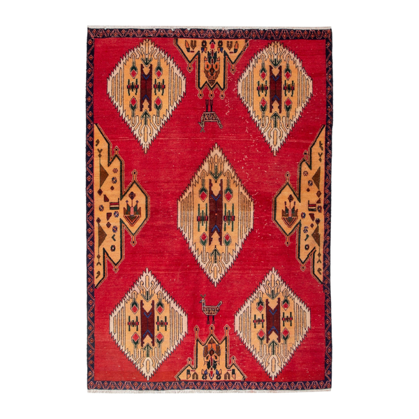 Persian Sirjan area rug in deep red and ivory, 4'8" x 6'9"