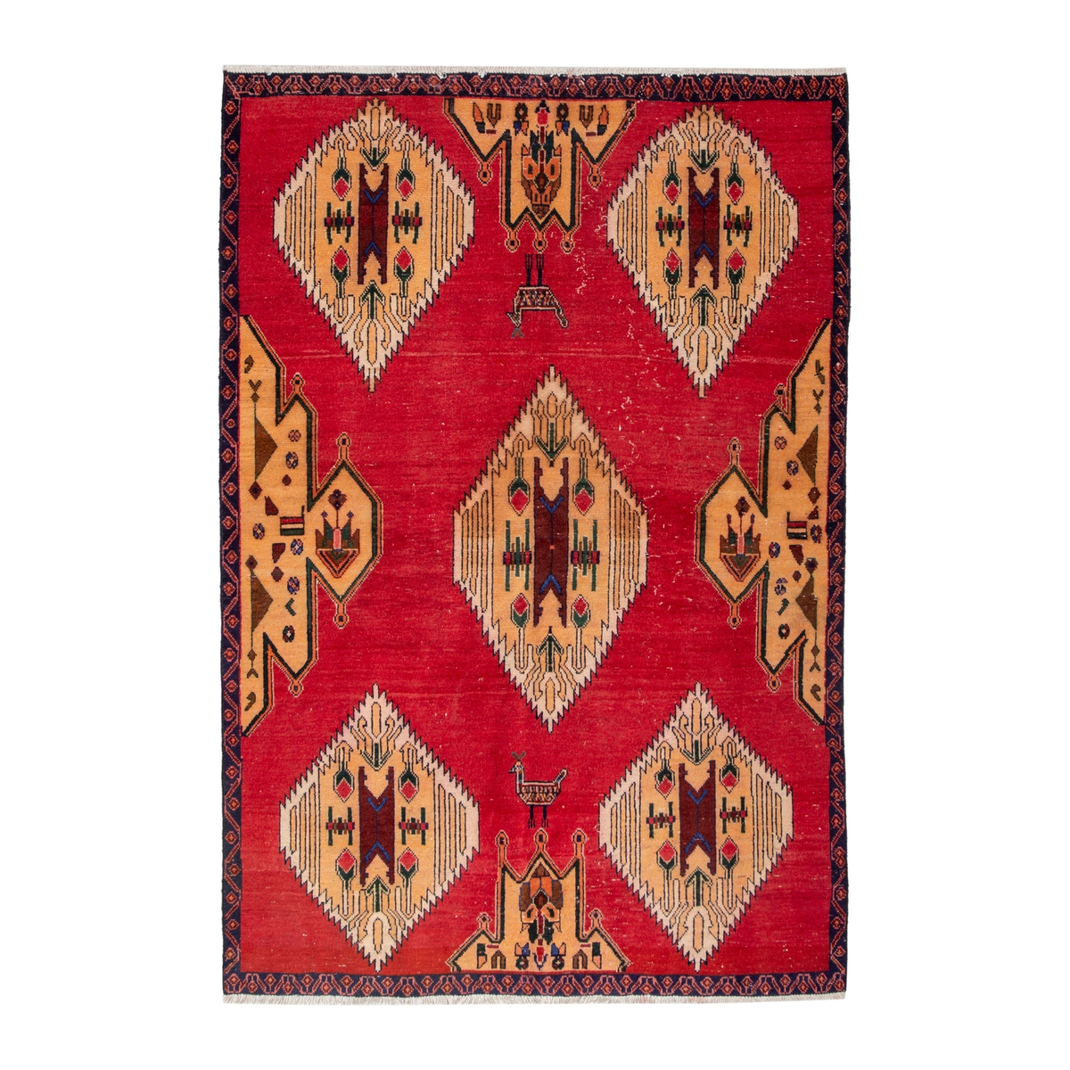 Persian Sirjan area rug in deep red and ivory, 4'8" x 6'9"