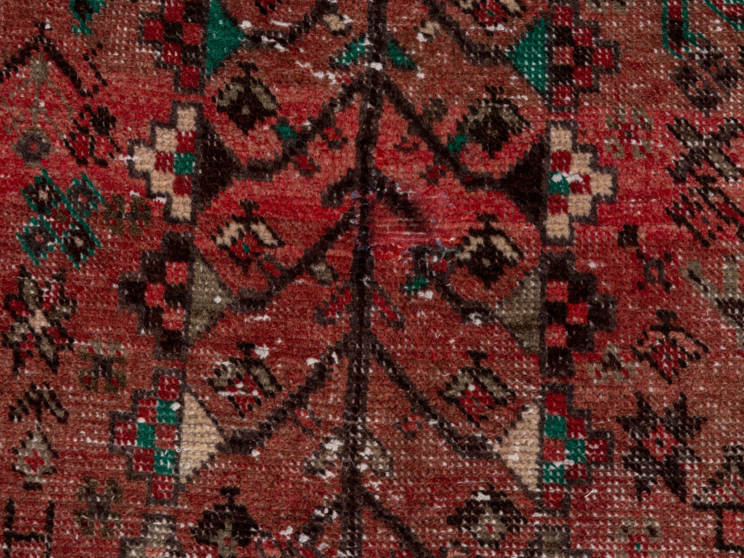 Persian Shiraz area rug in faded red and dark brown, view 11 of 15