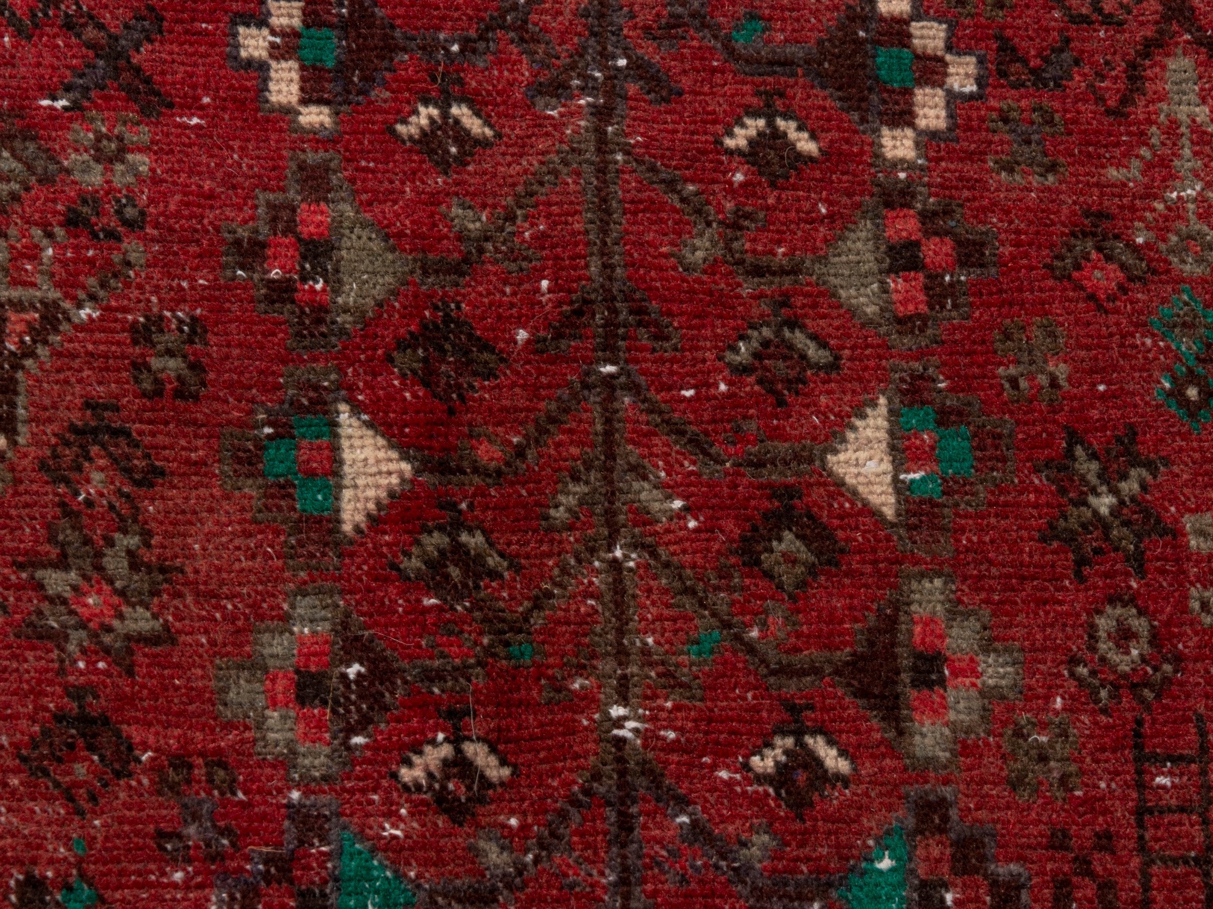 Persian Shiraz area rug in faded red and dark brown, view 7 of 15