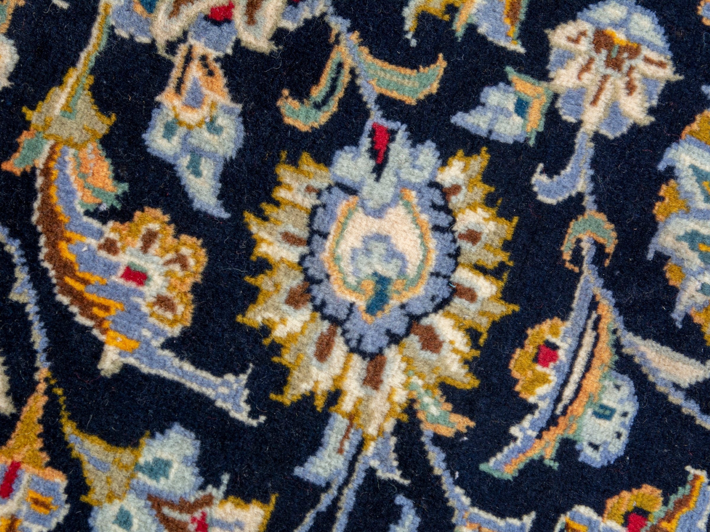 Persian Kashan oversized rug in navy and tan, view 14 of 20