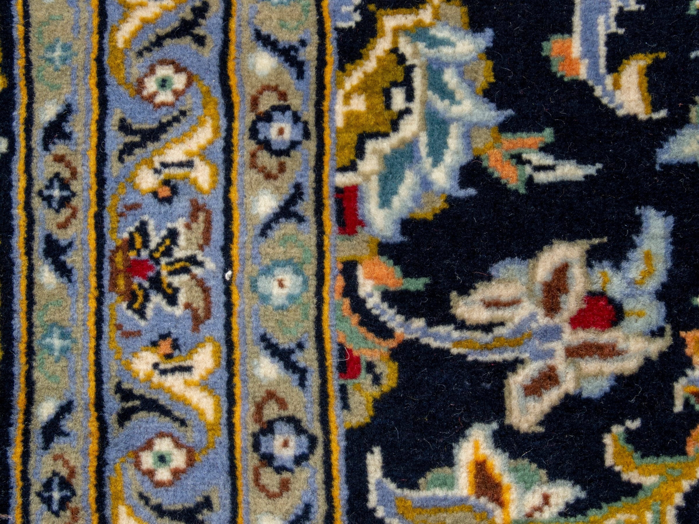 Persian Kashan oversized rug in navy and tan, view 15 of 20