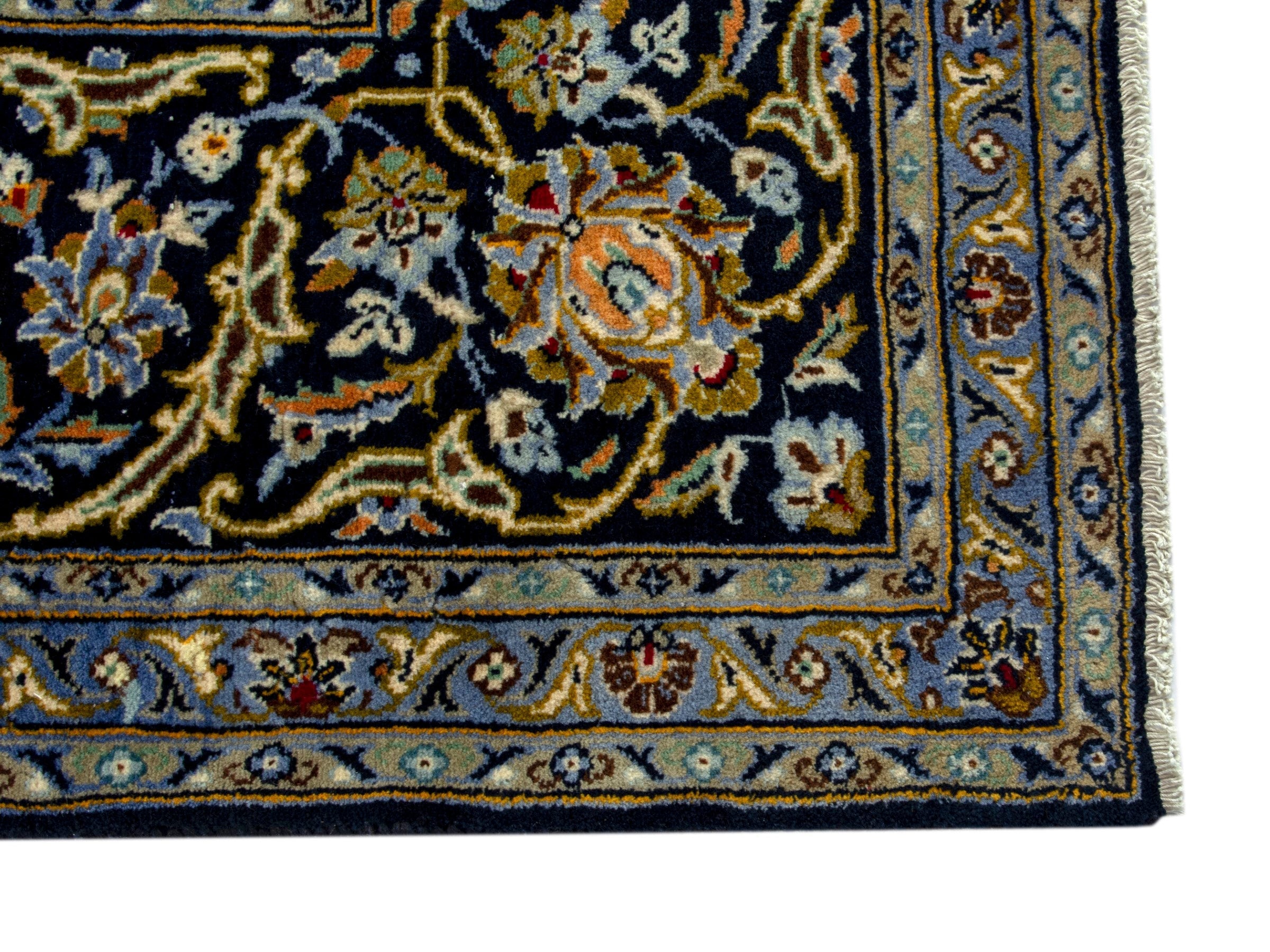 Persian Kashan oversized rug in navy and tan, view 10 of 20