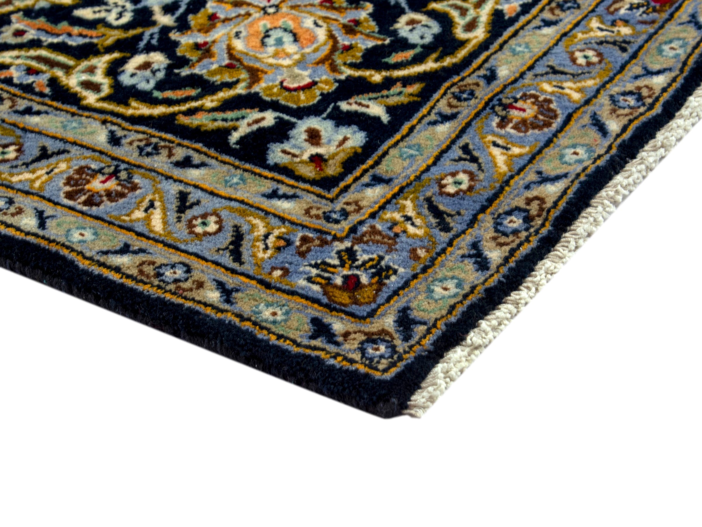 Persian Kashan oversized rug in navy and tan, view 5 of 20