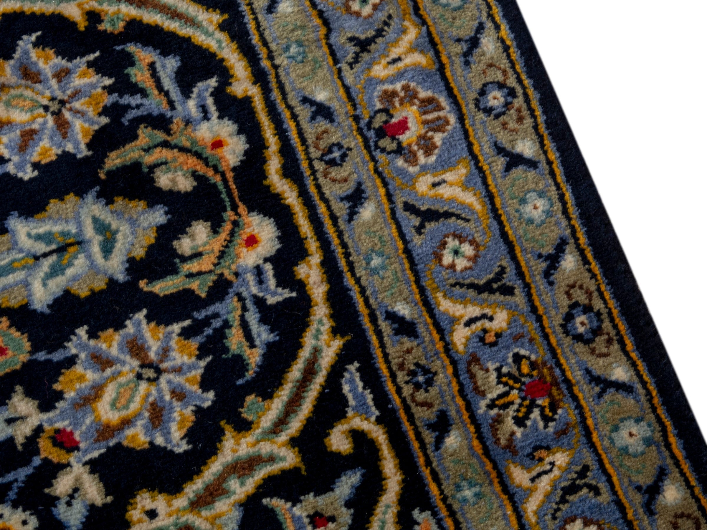 Persian Kashan oversized rug in navy and tan, view 9 of 20
