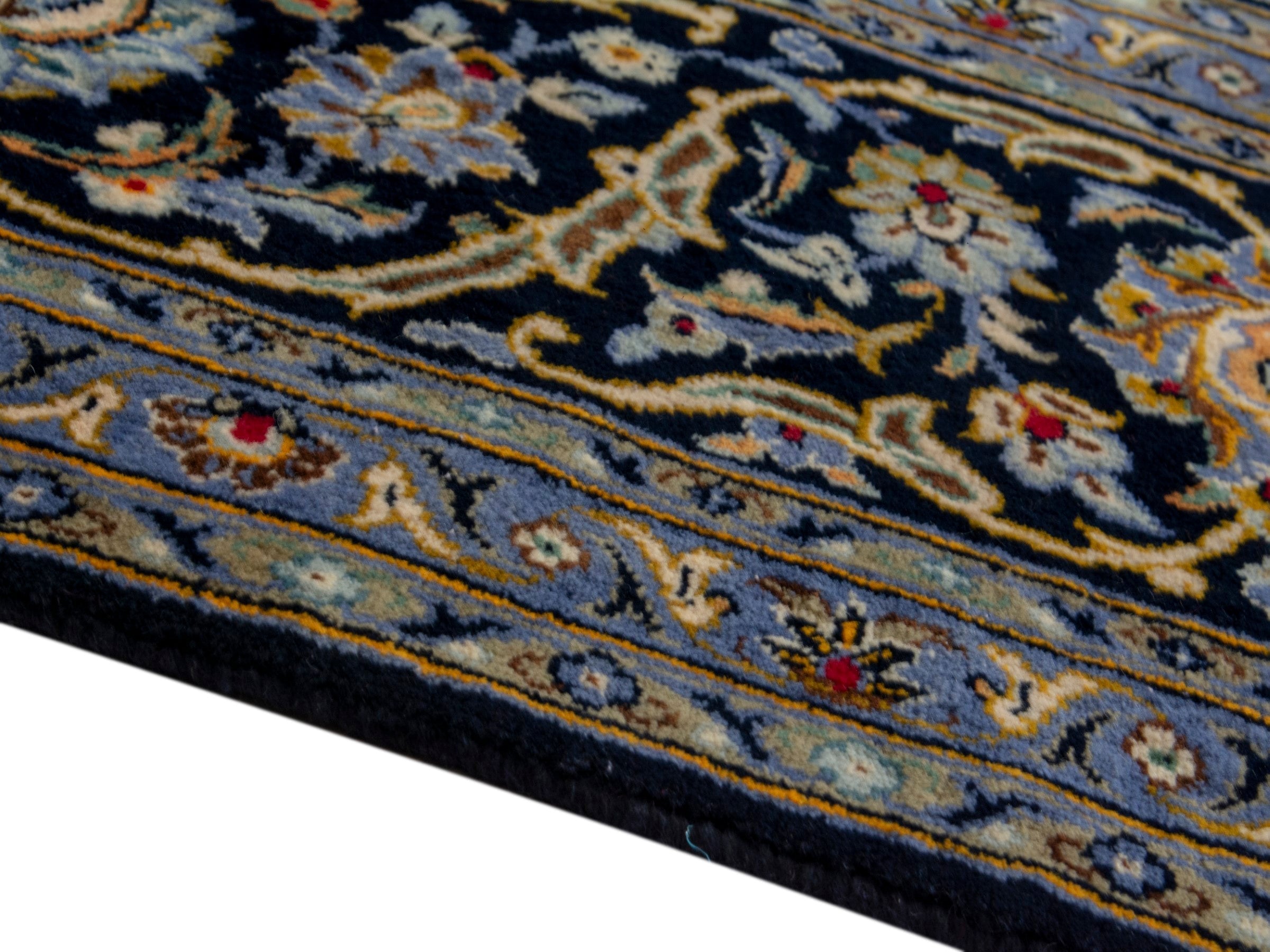 Persian Kashan oversized rug in navy and tan, view 6 of 20