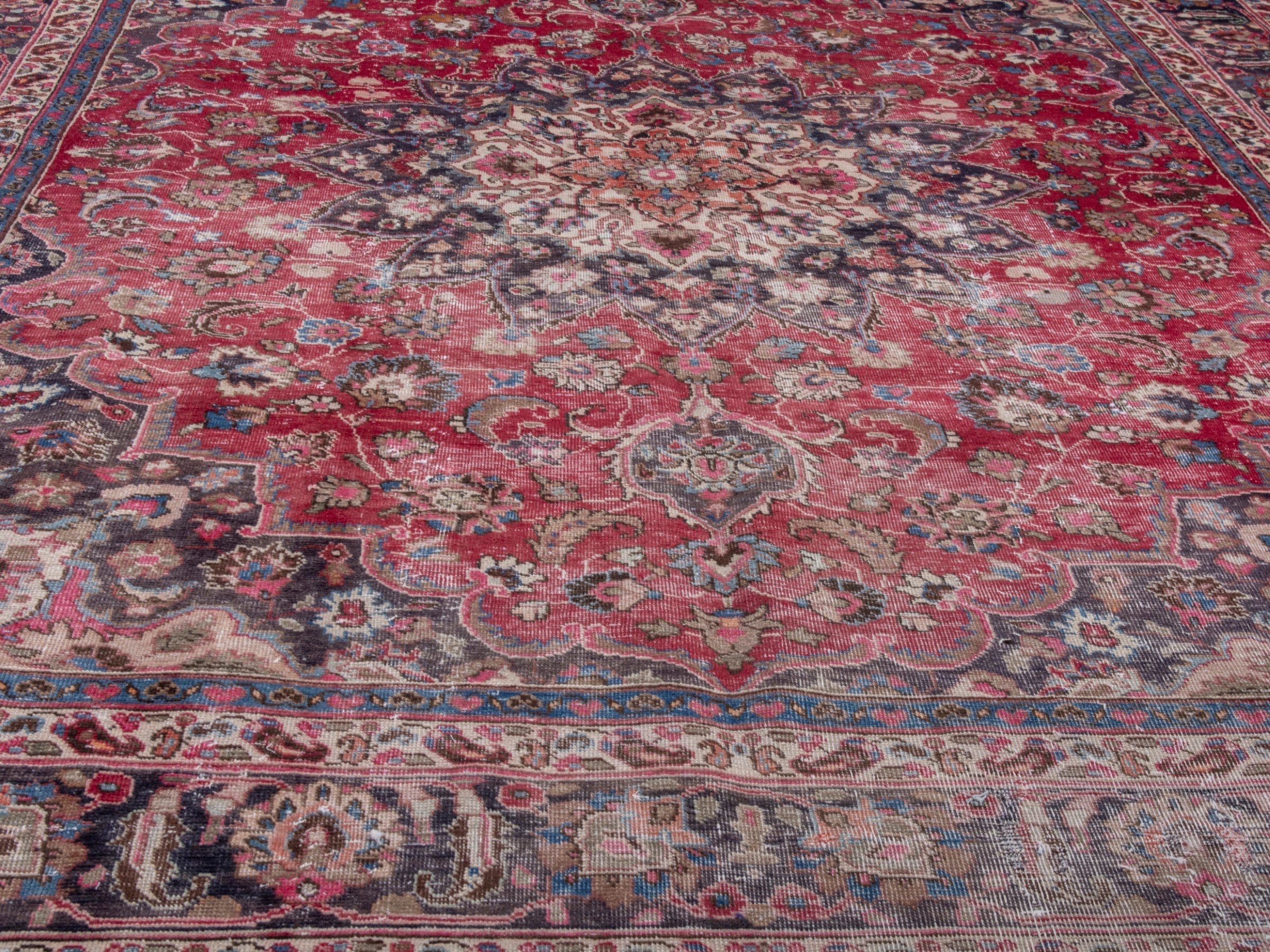 Persian Sabzevar oversized rug in deep red and navy, view 8 of 21