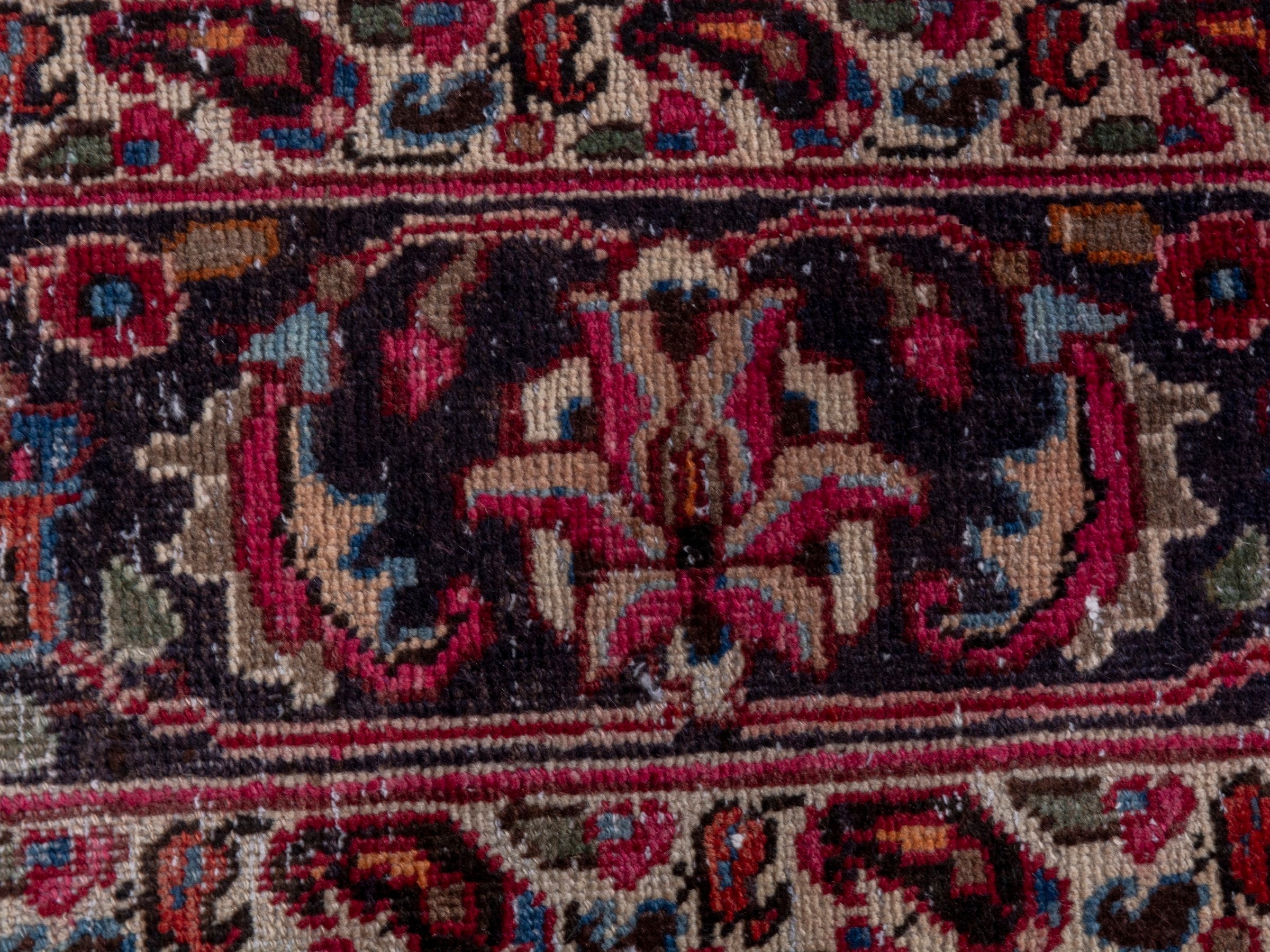 Persian Sabzevar oversized rug in deep red and navy, view 14 of 21