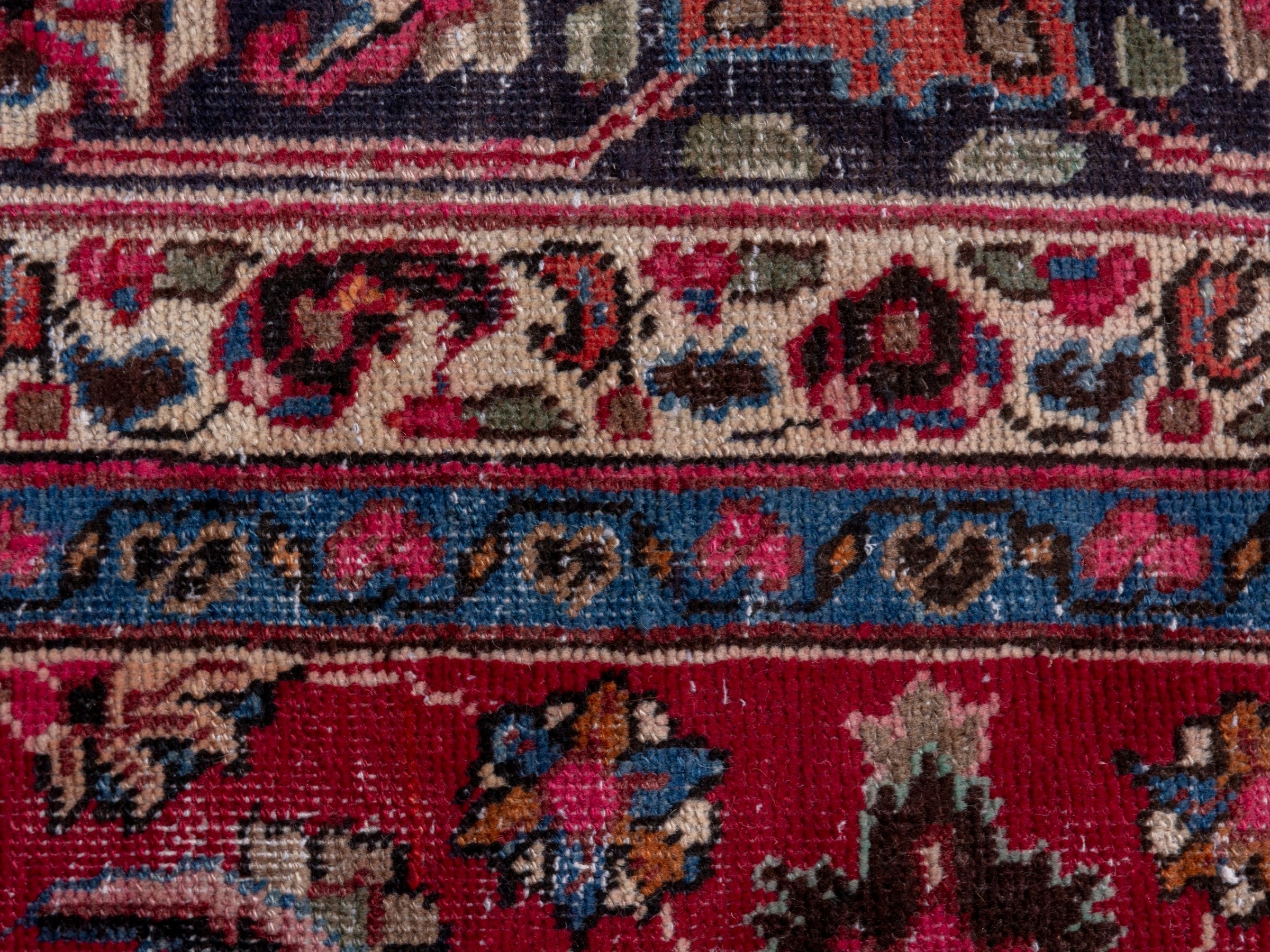 Persian Sabzevar oversized rug in deep red and navy, view 16 of 21