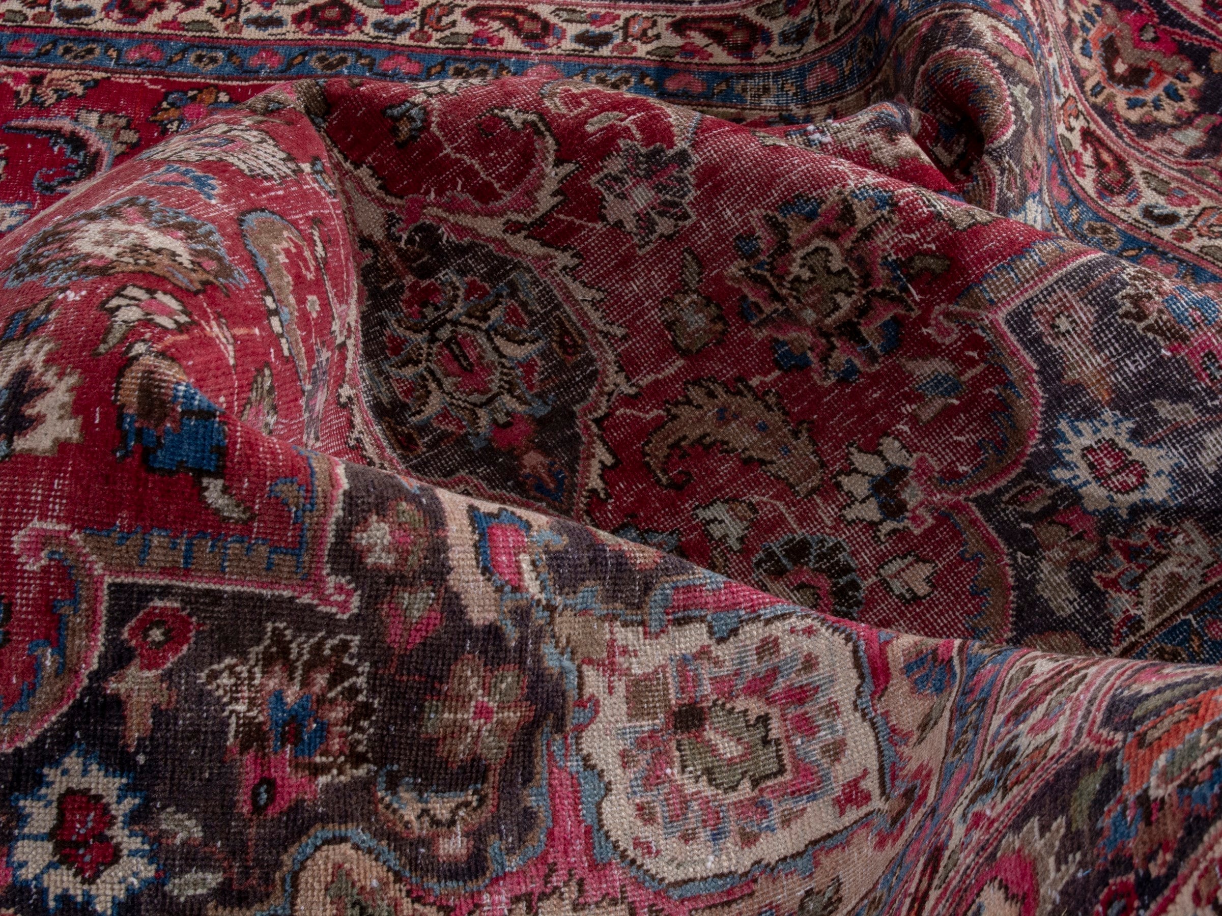 Persian Sabzevar oversized rug in deep red and navy, view 19 of 21