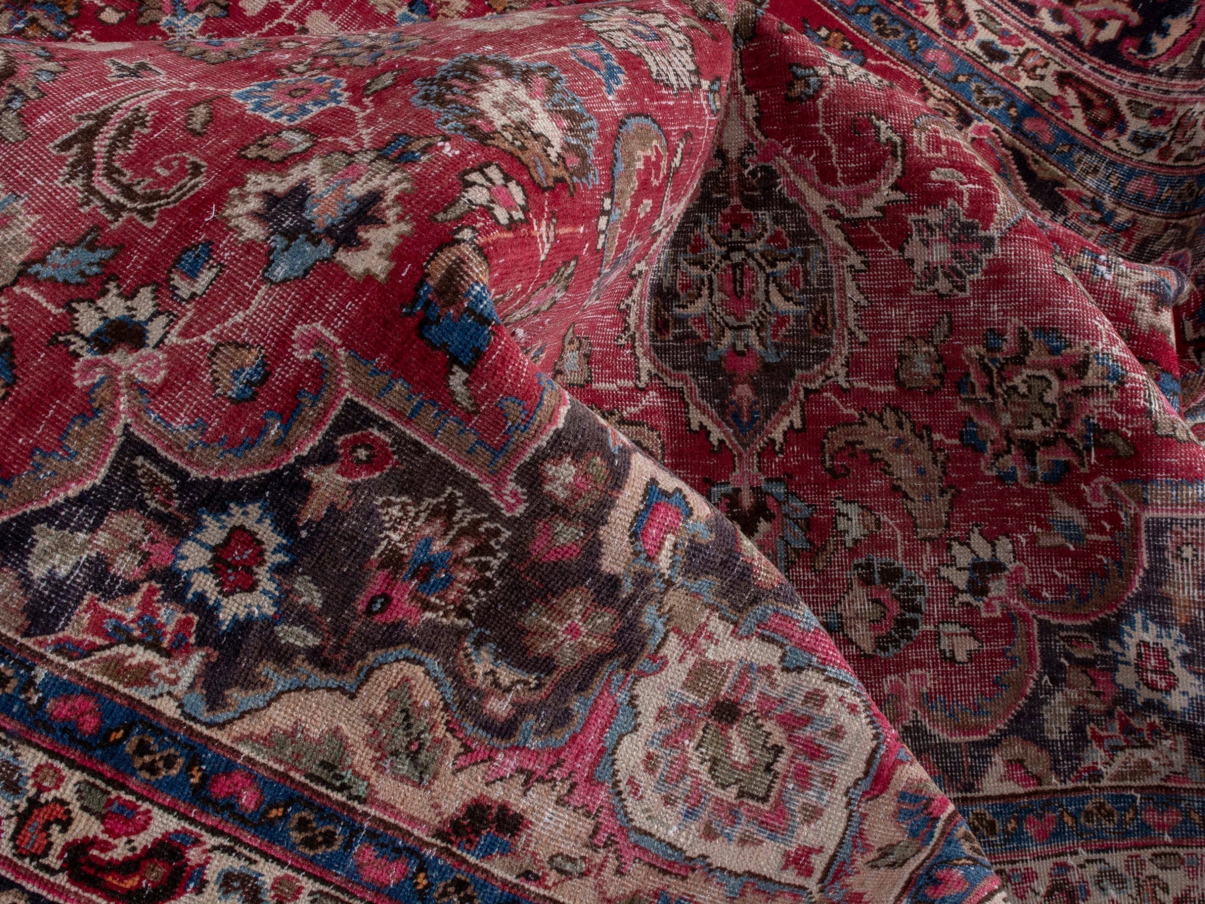 Persian Sabzevar oversized rug in deep red and navy, view 20 of 21