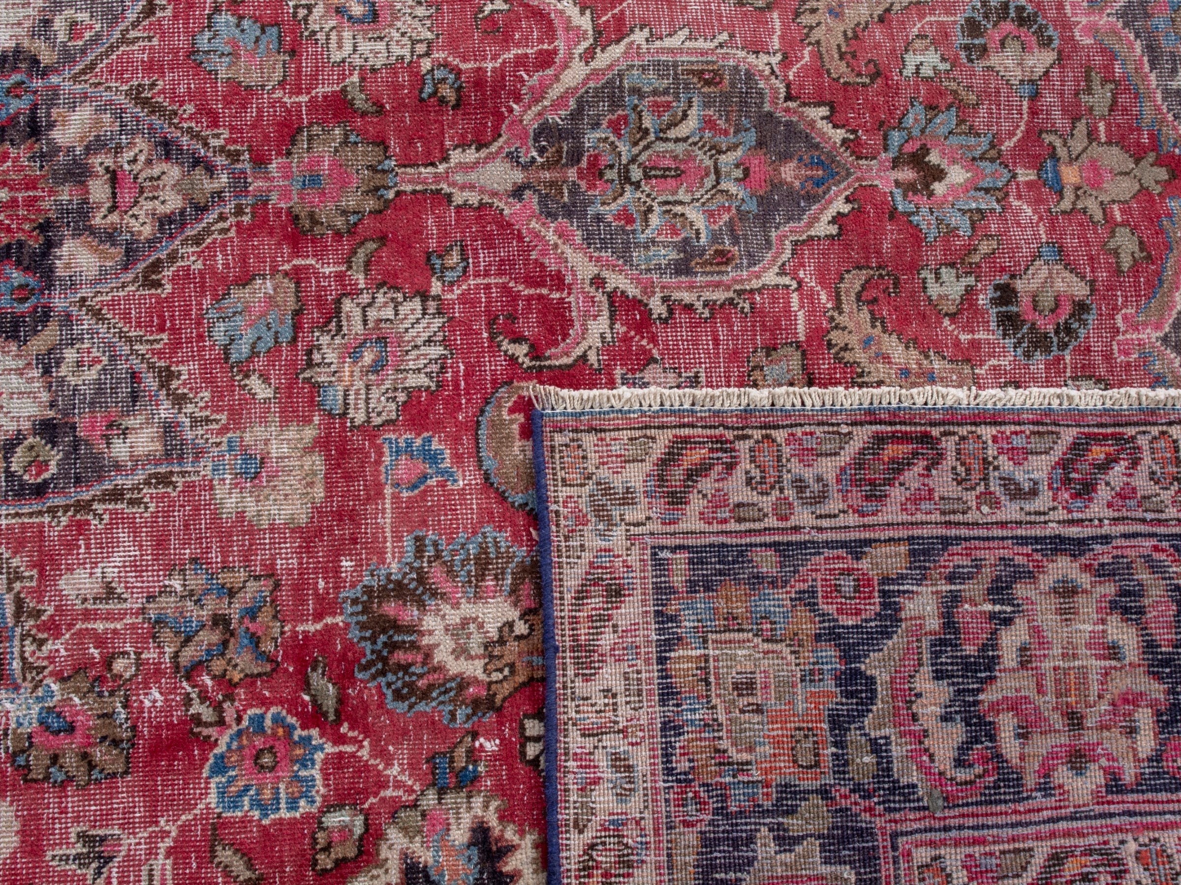 Persian Sabzevar oversized rug in deep red and navy, view 21 of 21
