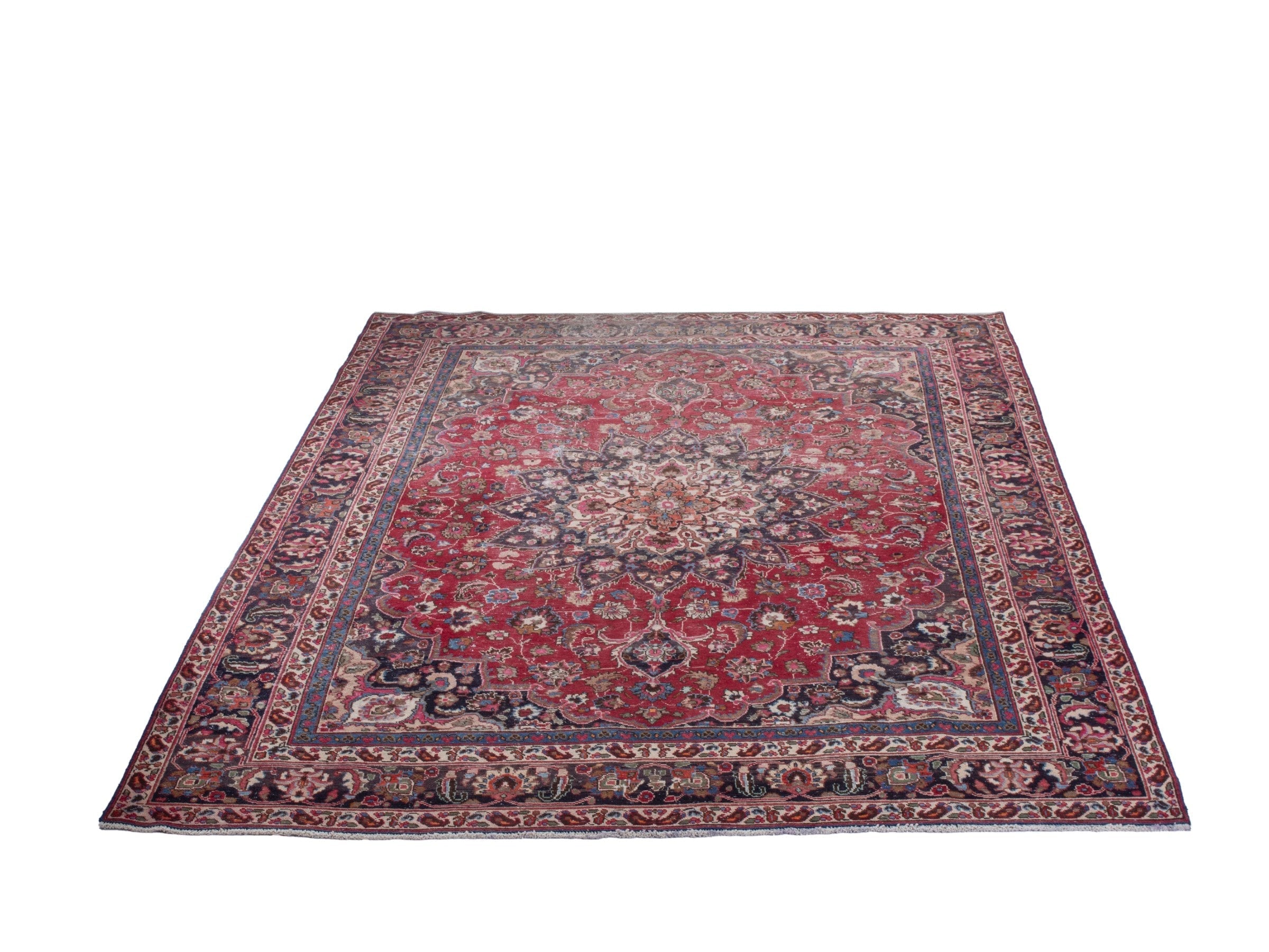 Persian Sabzevar oversized rug in deep red and navy, view 2 of 21