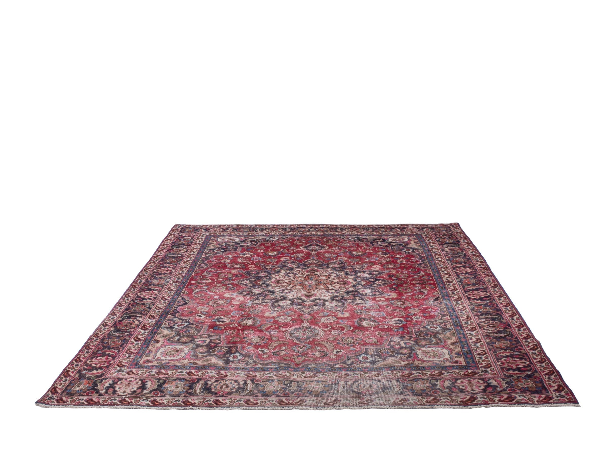 Persian Sabzevar oversized rug in deep red and navy, view 3 of 21