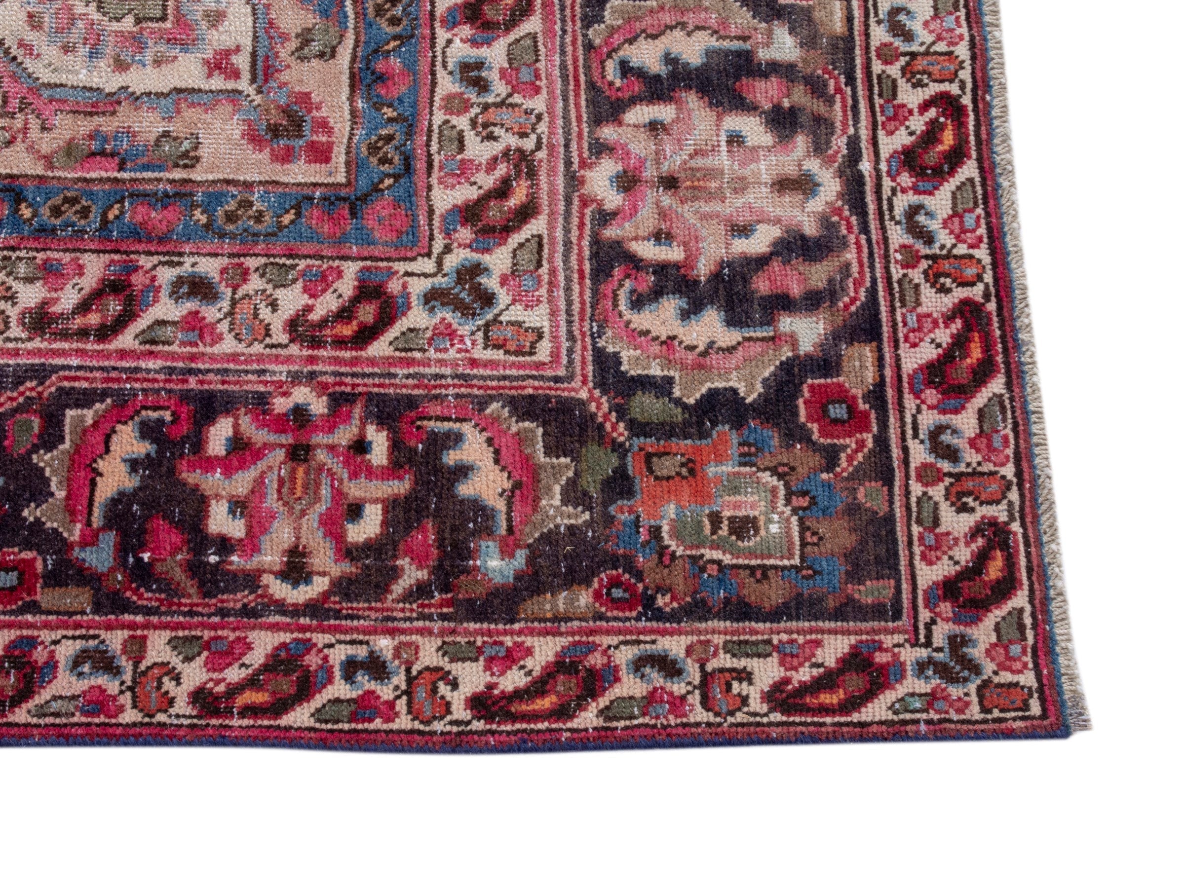 Persian Sabzevar oversized rug in deep red and navy, view 10 of 21