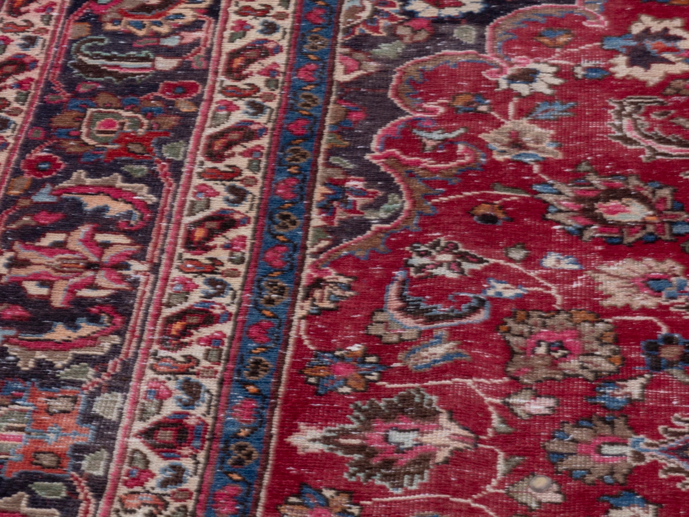Persian Sabzevar oversized rug in deep red and navy, view 9 of 21