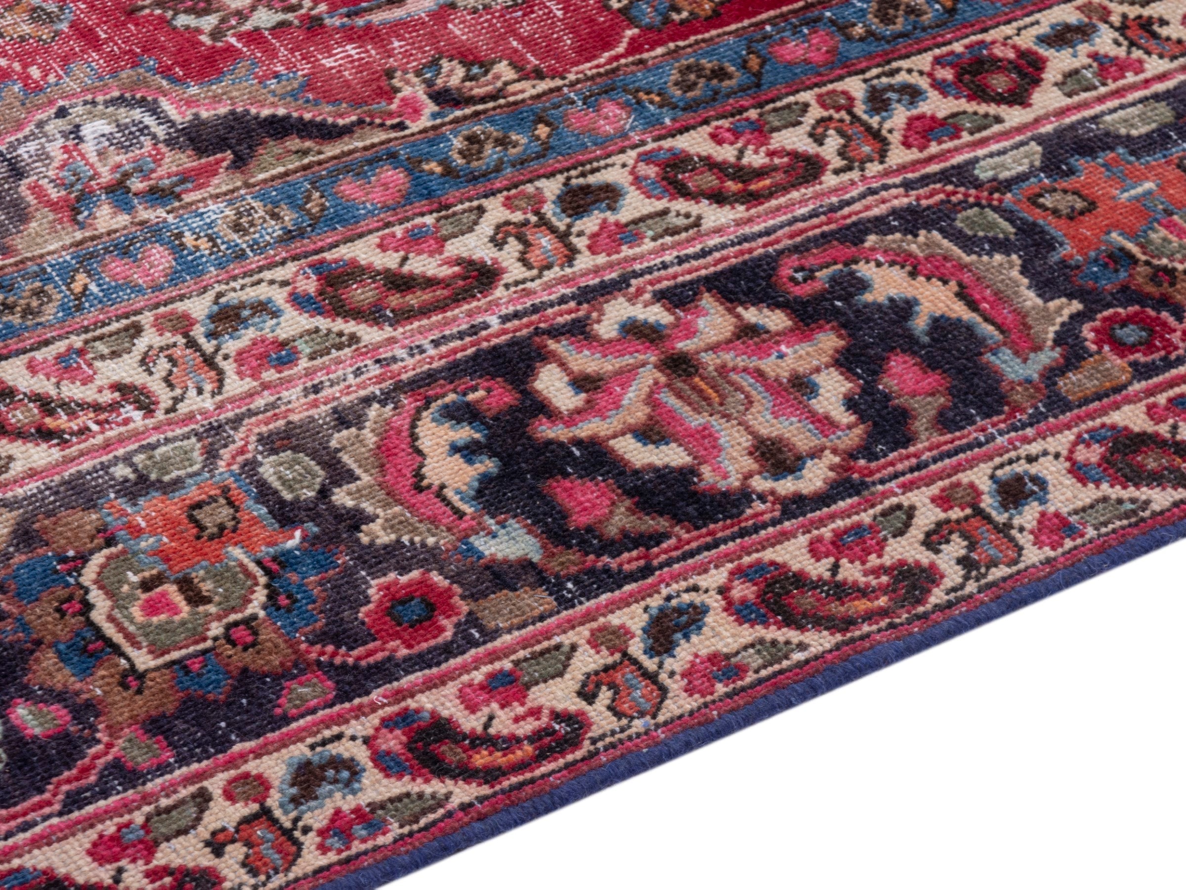 Persian Sabzevar oversized rug in deep red and navy, view 6 of 21
