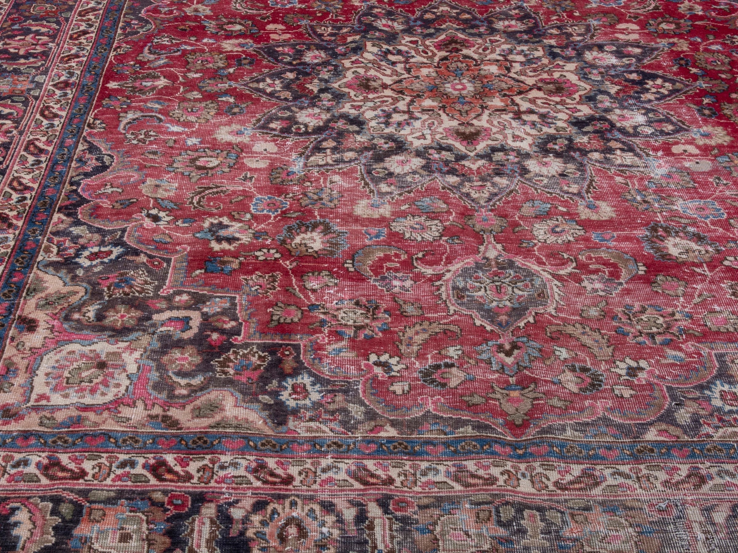 Persian Sabzevar oversized rug in deep red and navy, view 7 of 21